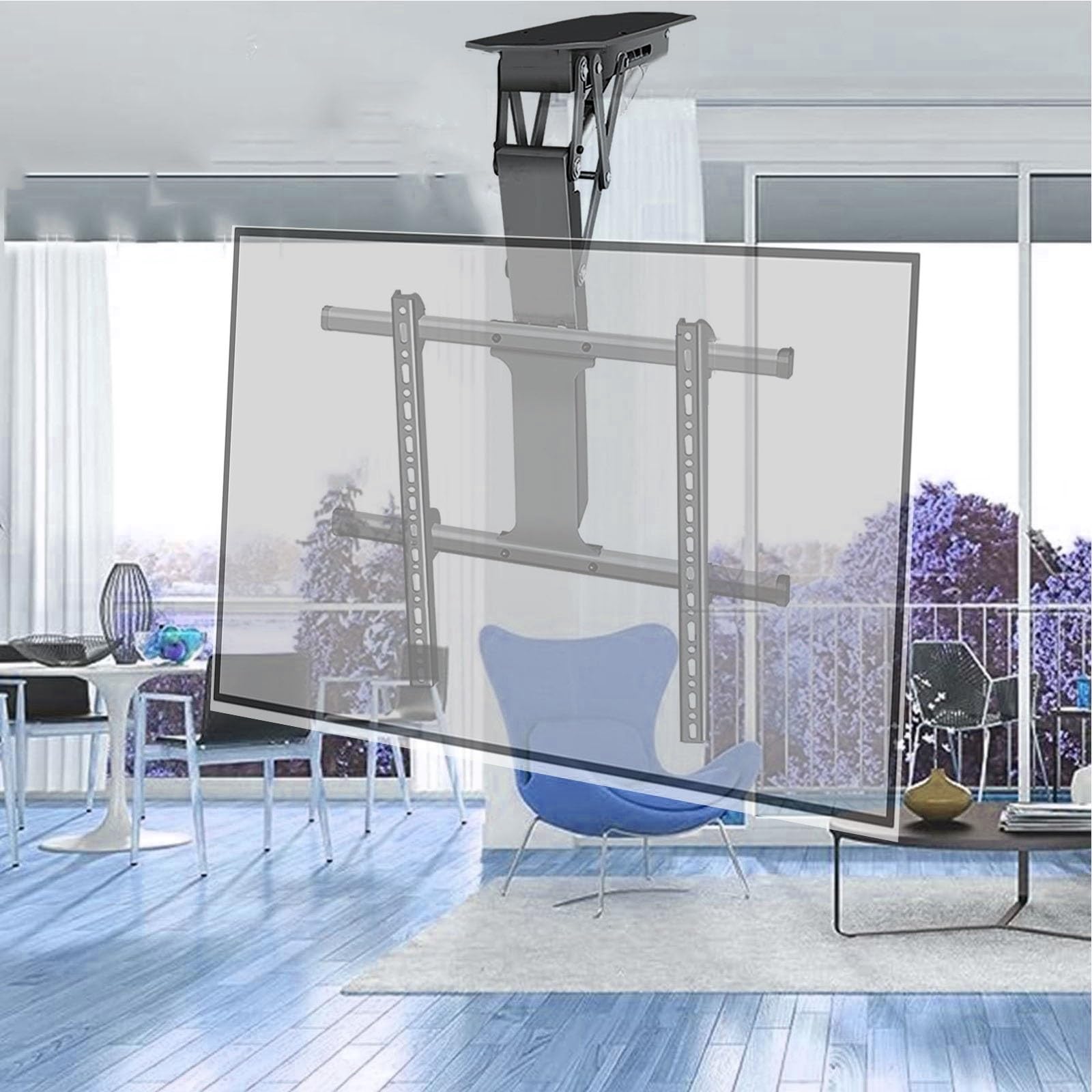 HPTHLY Electric Tv Ceiling Mount - Tv Wall Mount,0-85° Flip Down Tv Lift Stand,10.8Cm To 72.5Cm Height Adjustable,Tilting Ceiling Tv Mount Stand,With Remote Control And Switch,Easy T