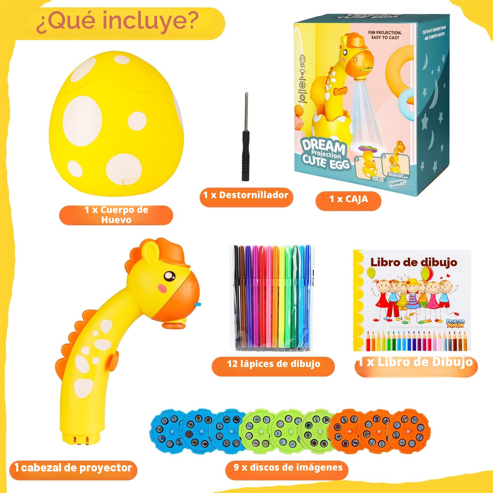 KETIEE Proyector de Dibujos para Niños,Juguete de Dibujo con Proyector de Arte Juego de Mesa de Dibujo Educativo de Proyección de Aprendizaje Proyector Inteligente para Niños Niñas 3-6 Años,Amarillo