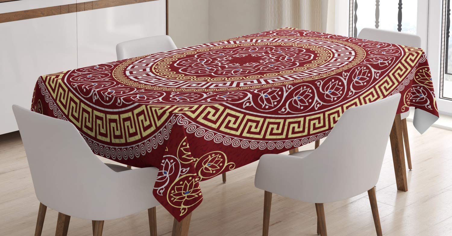 ABAKUHAUS Clé Grecque Nappe, Méandre Et Fleurs, Linge De Table