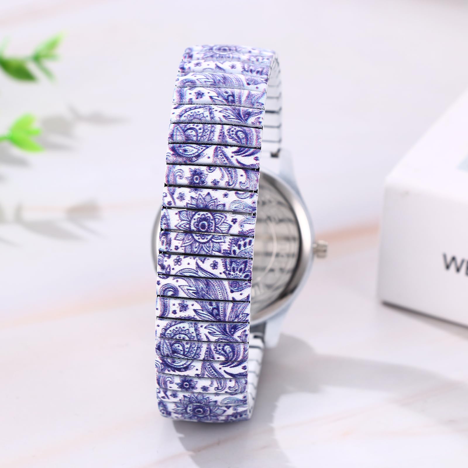 JewelryWe Zegarki damskie ze stali nierdzewnej elastyczne: Vintage Boho analogowy zegarek kwarcowy damski ze stali nierdzewnej rozciągliwa bransoletka zegarek z bardzo wyraźnymi dużymi cyframi