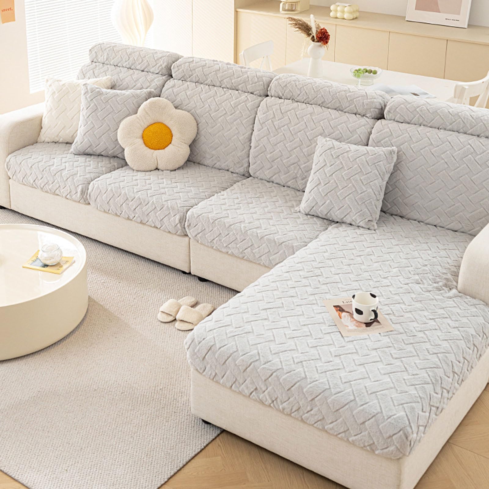 Housses pour meubles en peluche contre le froid et l'usure des canapés en L
