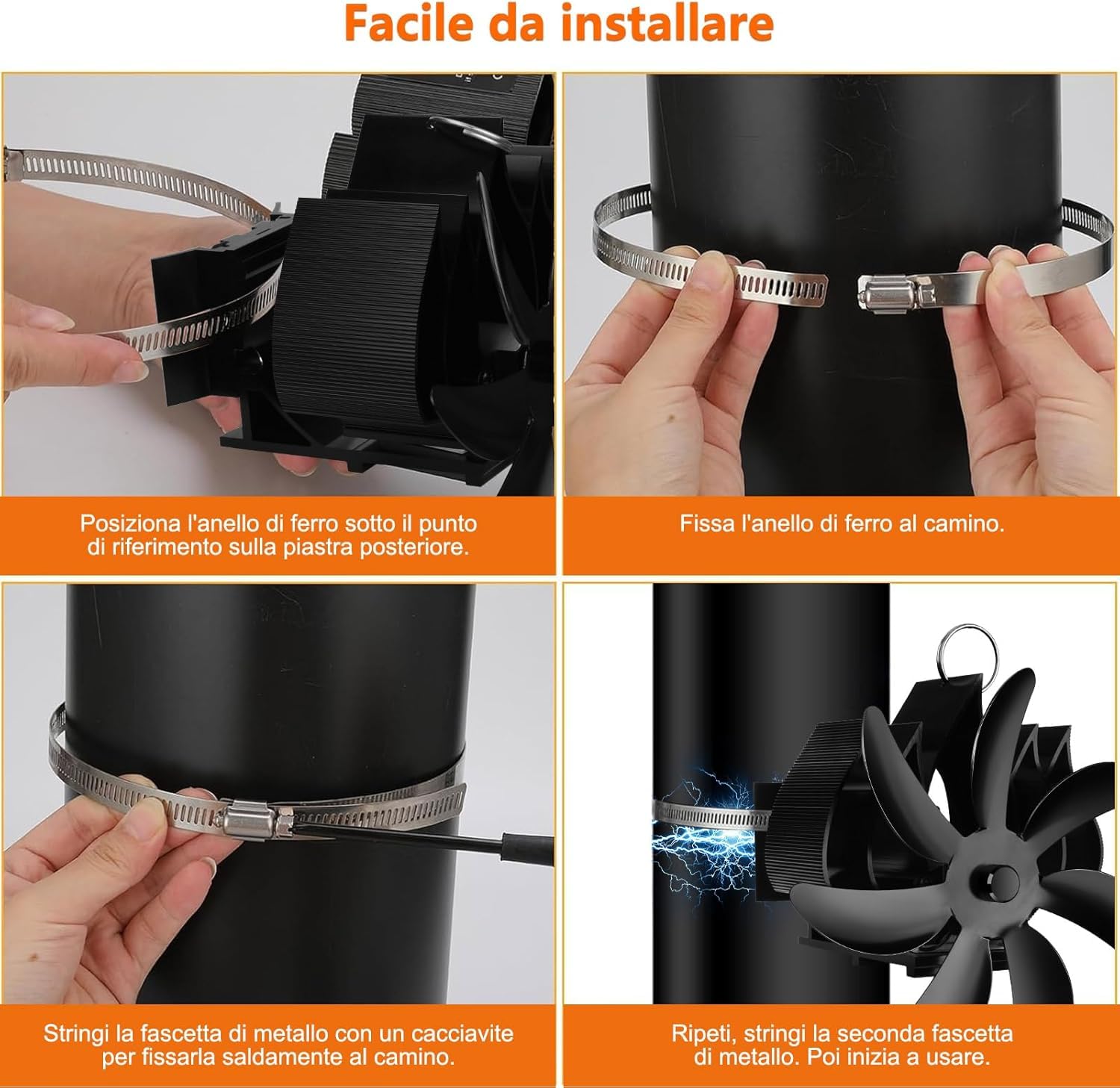 Fwiull Ventola Stufa Legna Magnetico, 7 Pales Ventilatori per Stufe a Legna,Ventilatore Stufa da Tubo con Termometro, Senza corrente Silenziosa ed Efficiente per Camino/Pellet/Gas