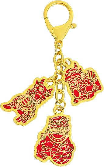 2026 Feng Shui Red 3 Celestial Guardians Amulet Keychain Attract Wealth w5746