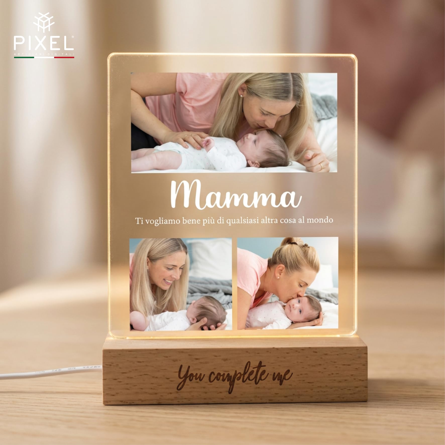 Lampada personalizzata con foto per Festa del Papà e Festa della Mamma – Regalo personalizzato originale con luce LED - cornice fotografica - idee regalo Nonni - Idea regalo Natale