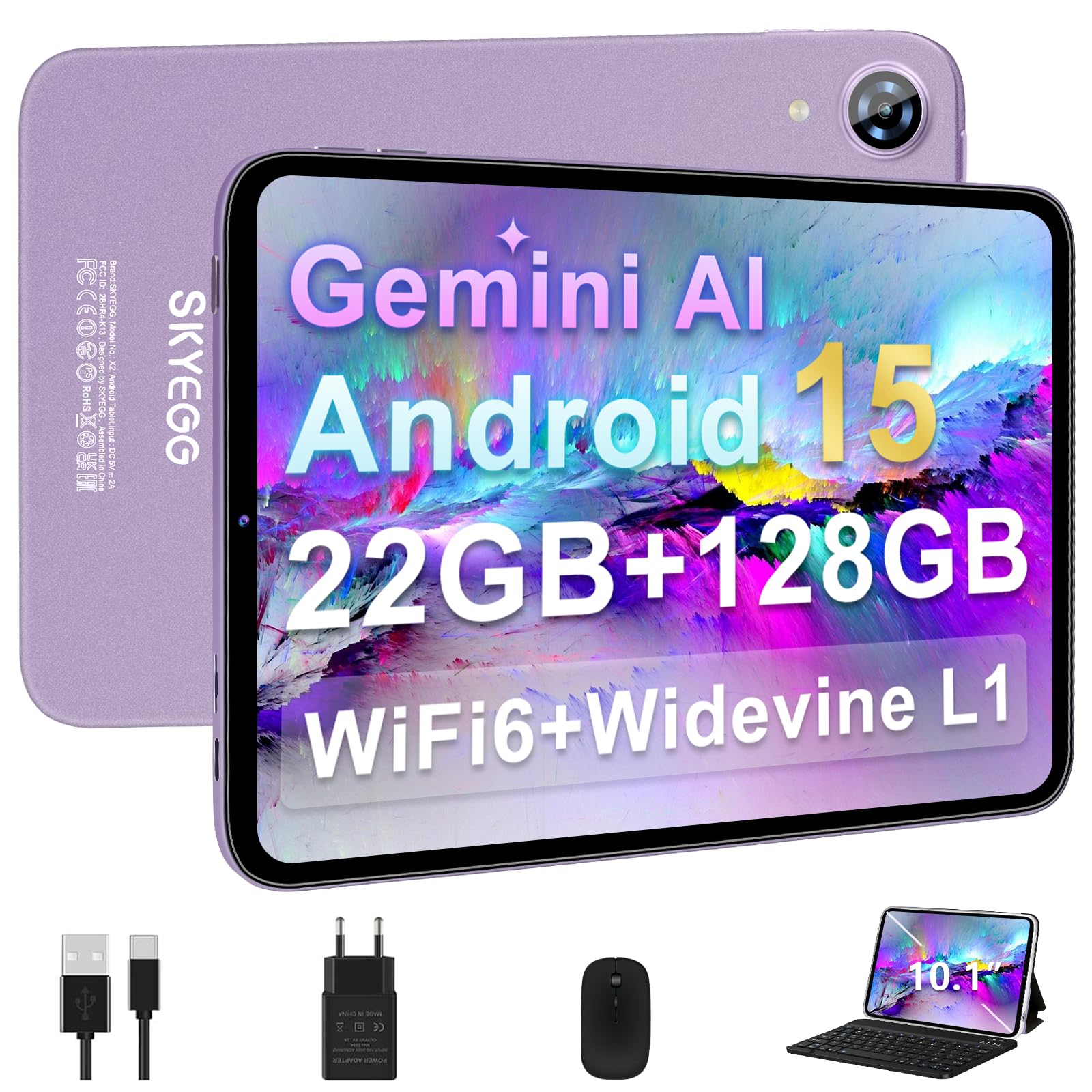 Tablet 10 Pulgadas Android 15 con Gemini AI, con Teclado y Ratón, 22GB RAM + 128GB ROM (Ampliable 2TB), WiFi 6, Widevine L1, 6000mAh, Cuerpo Metálico, para Estudio, Trabajo y Entretenimiento – Rosa