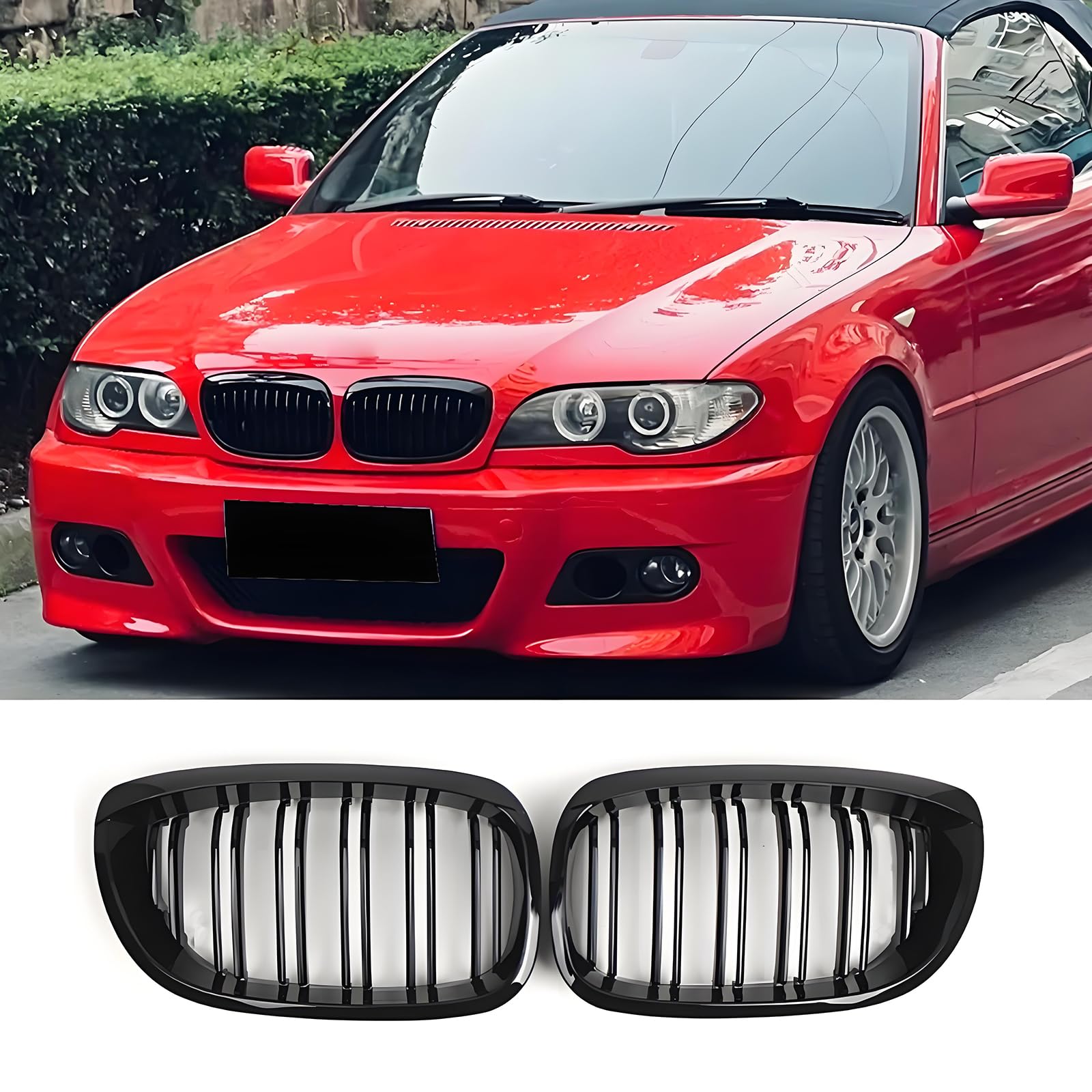 Rejilla de riñón Delantero para BMW 3er E46 4 Puertas 2D 2002-2005 LCI Facelift Parrillas Negro Brillante Listón Doble(No apto para 4 puertas) (For 3er E46 2D 2002-2005 LCI)