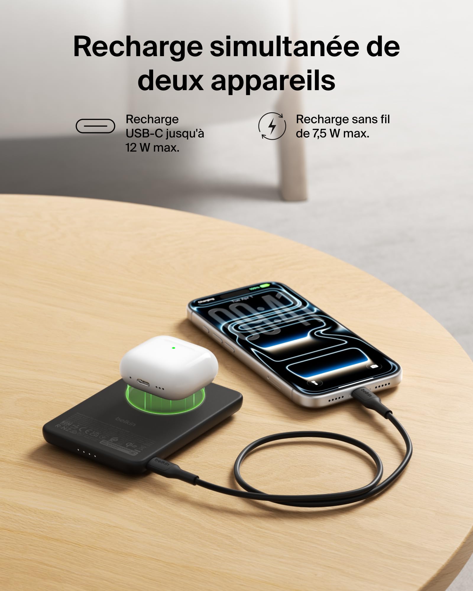 Belkin BoostCharge Slim Batterie Externe Magnétique 5K Et Béquille - Noir