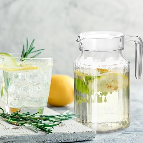 Miniatura 8 de Artibetter Jarra de agua de plástico, 2 unidades, jarra de plástico con tapa y asa, jarra de bebida de 20.3 fl oz, jarra de jugo para refrigerador,