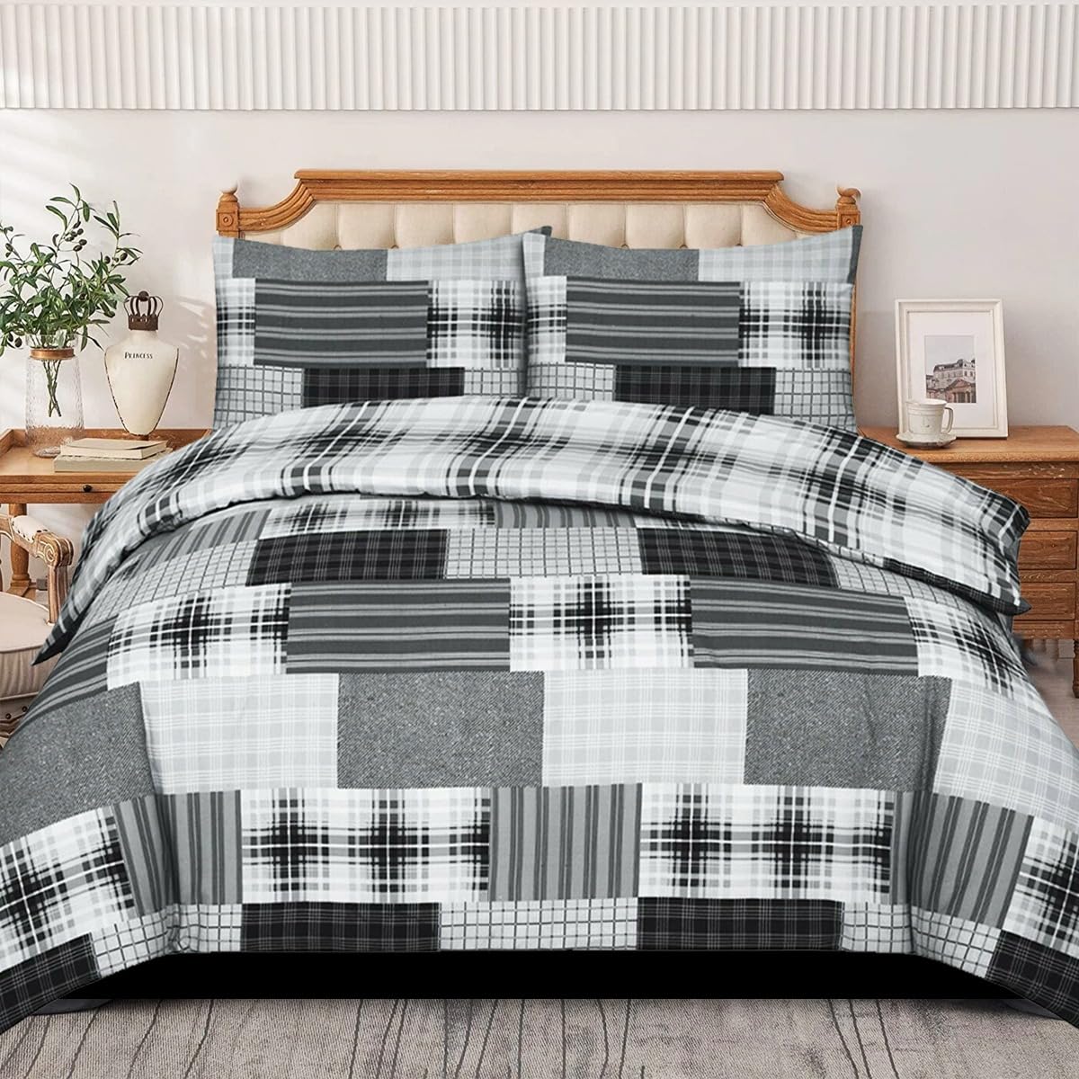 PHP Rich Cotton Duvet Cover Set - Soft Thick Solid Denim Pattern Printed Duvets Quits Covers 2Pcs Comforter Bed Cover Bedding Set with 1 Pillow Shams (Single, Denim Grey) โ image 1