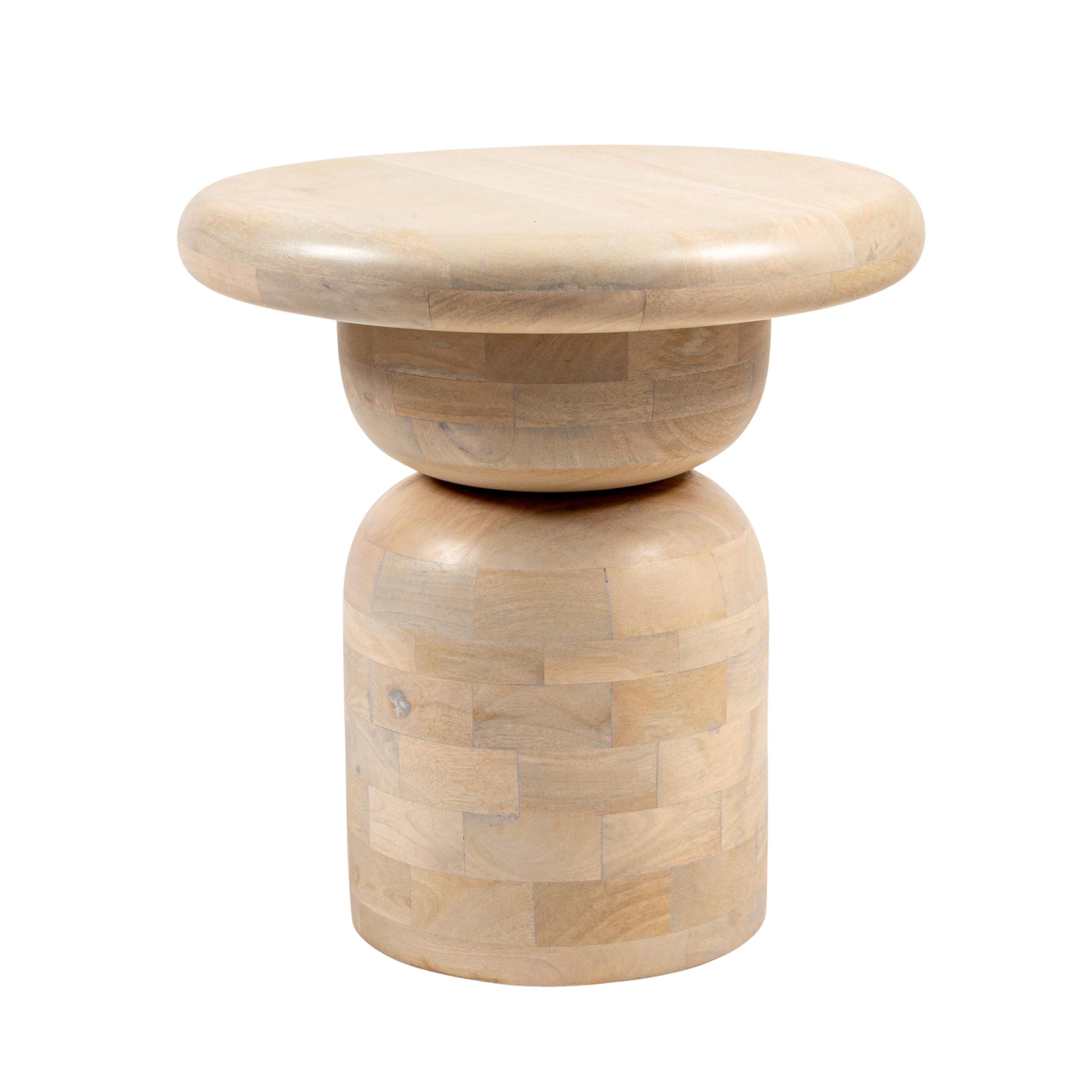 Creative Co-Op Round Mango Wood Accent Table with Stacked End Grain Base, Whitewashed Finish