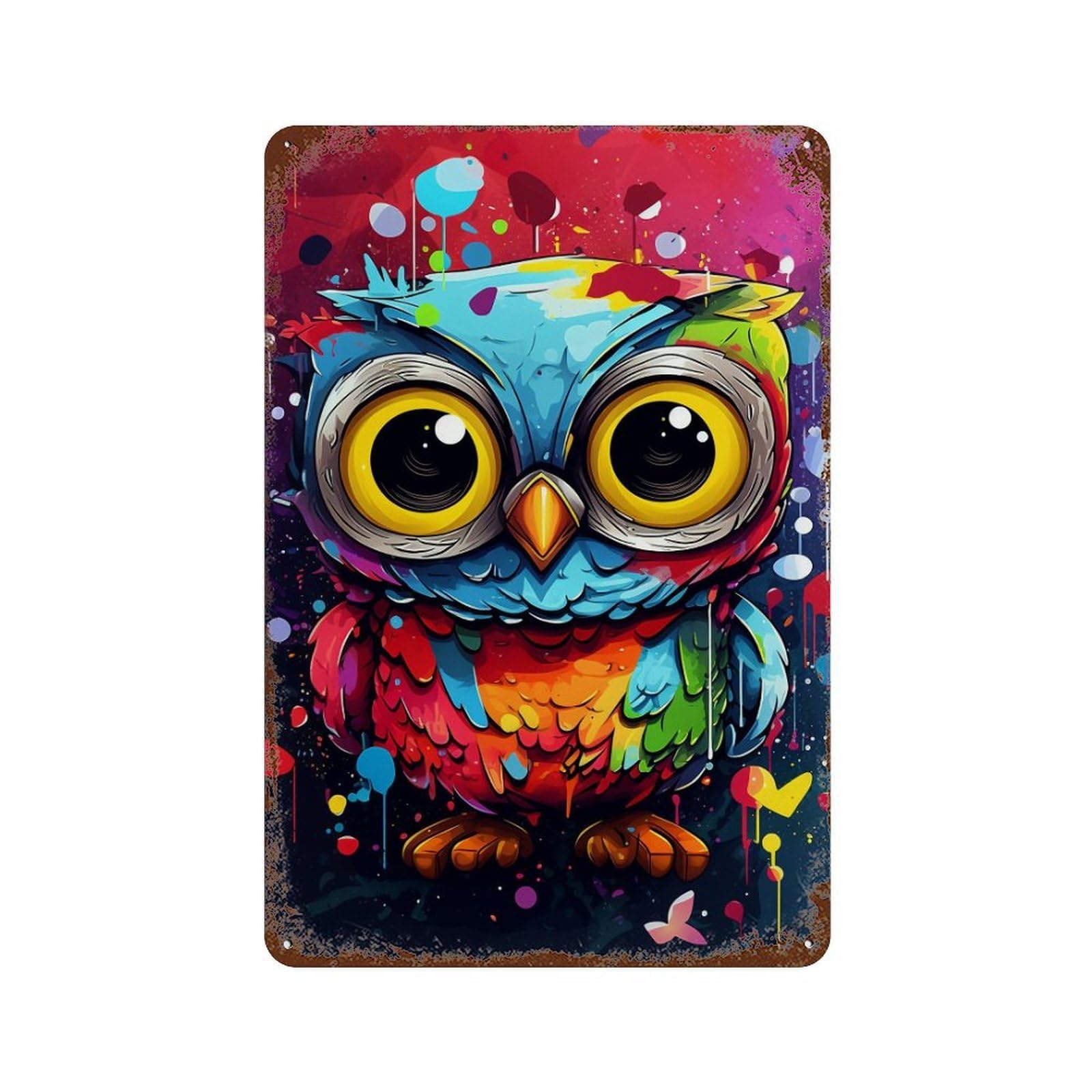 Rust Effect Colorful Owl Art Print-2 Retro Metal Sign 11.8"x7.9", Farmhouse Wall Decor for Living Room, Hallway And Home Decor