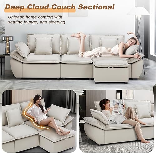 Miniatura 7 de Sofá modular de piel sintética con otomanas de almacenamiento, sofá seccional apto para mascotas, fácil de limpiar, sofás tapizados de gran tamaño