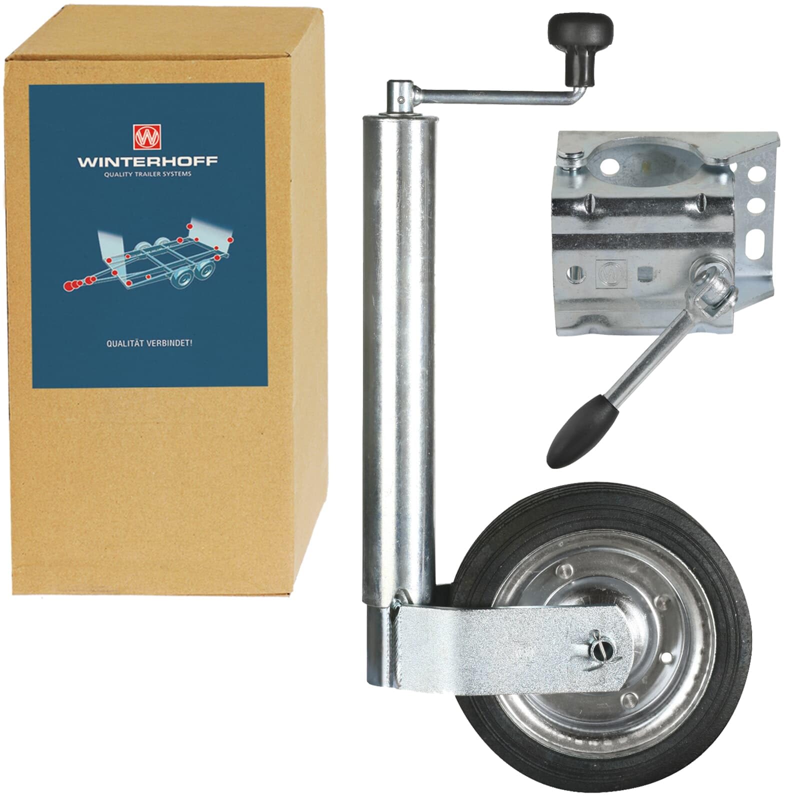 Winterhoff Stützrad Pkw Anhänger 500kg Stützlast + Klemmschelle-Ø 60mm | St 60-V-255 Vb 4068 (1860891), Stützrad + halter