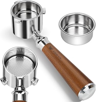 51mm Bottomless Portafilter 3 Ears Compatible with De-longhi La Specialista Coffee Espresso Machine EC9335 9155 9355 9665,100% Stainless Steel Filter Basket and Rosewood Handle