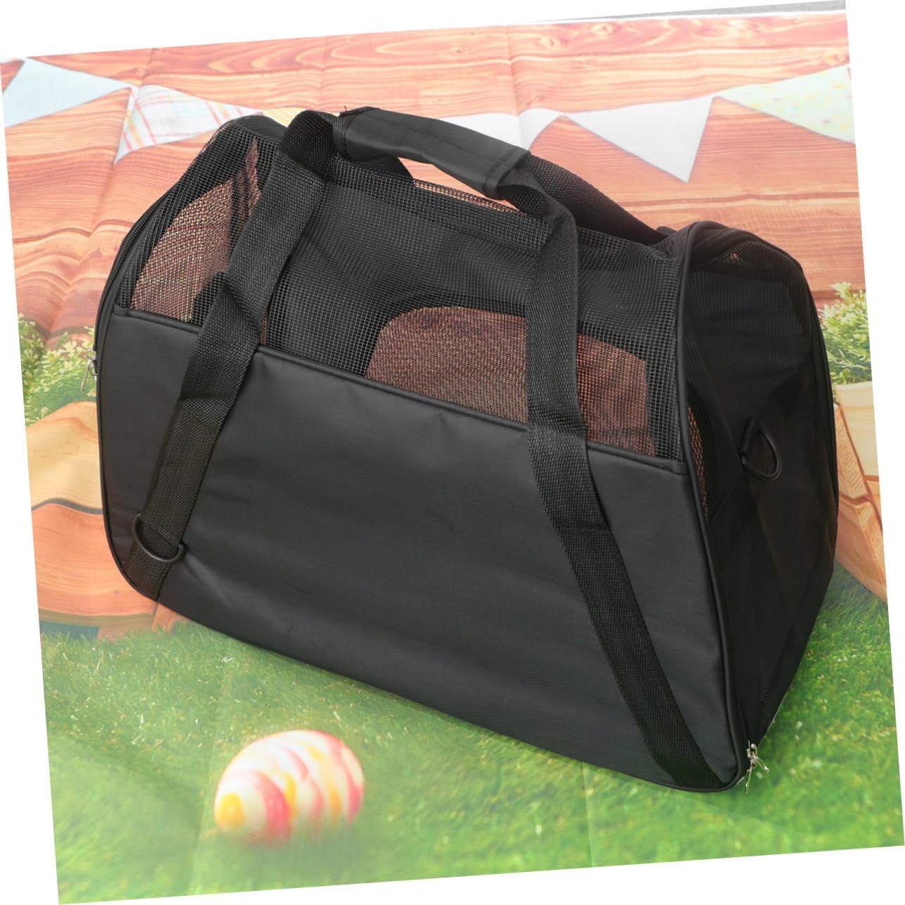 Borsa Trasportino per Cani e Cuccioli in Nylon Nero, Rete Traspirante
