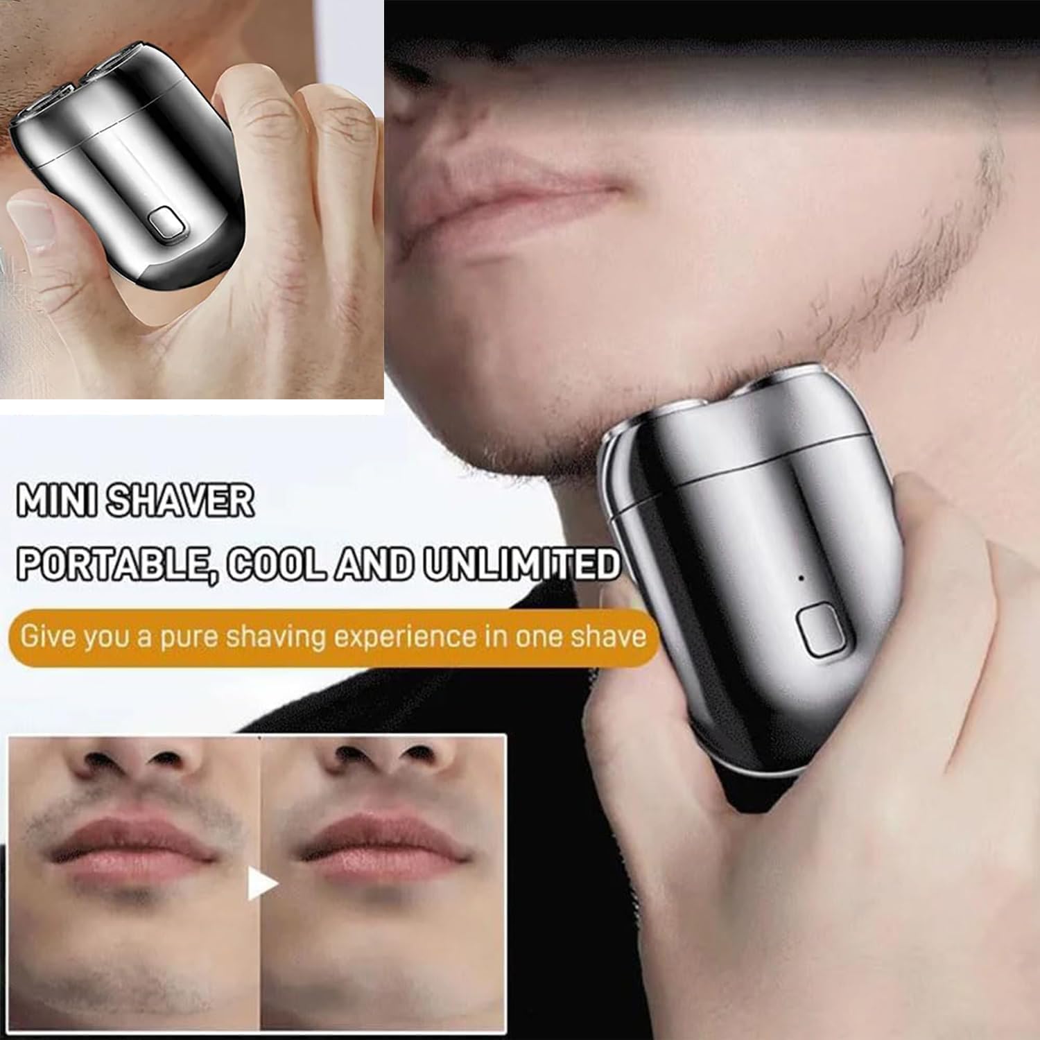 Mini Electric Razor,Mini Afeitadora Eléctrica Portátil para Hombres,New Model Mini Dual-Head Electric Shaver,Mini Razor Dual Head Portable,Mini Dual Head Electric Razor,Waterproof Electric Razor (B)