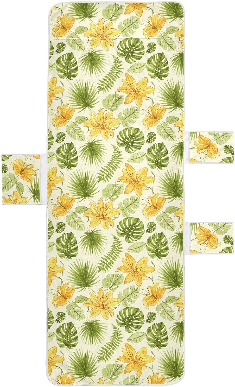 Flower Lounge Chair Towel Cover with Side Pockets – 85x30in Foldable Chaise Cover for Beach, Pool, Patio, Spa