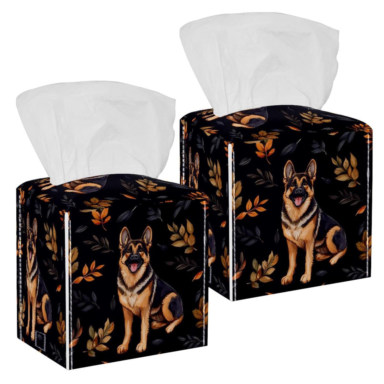 Cool Dog Tissue Box Cover, 2 Pack PU Leather Square Facial Tissue Dispenser Box holder for Home Office Car
