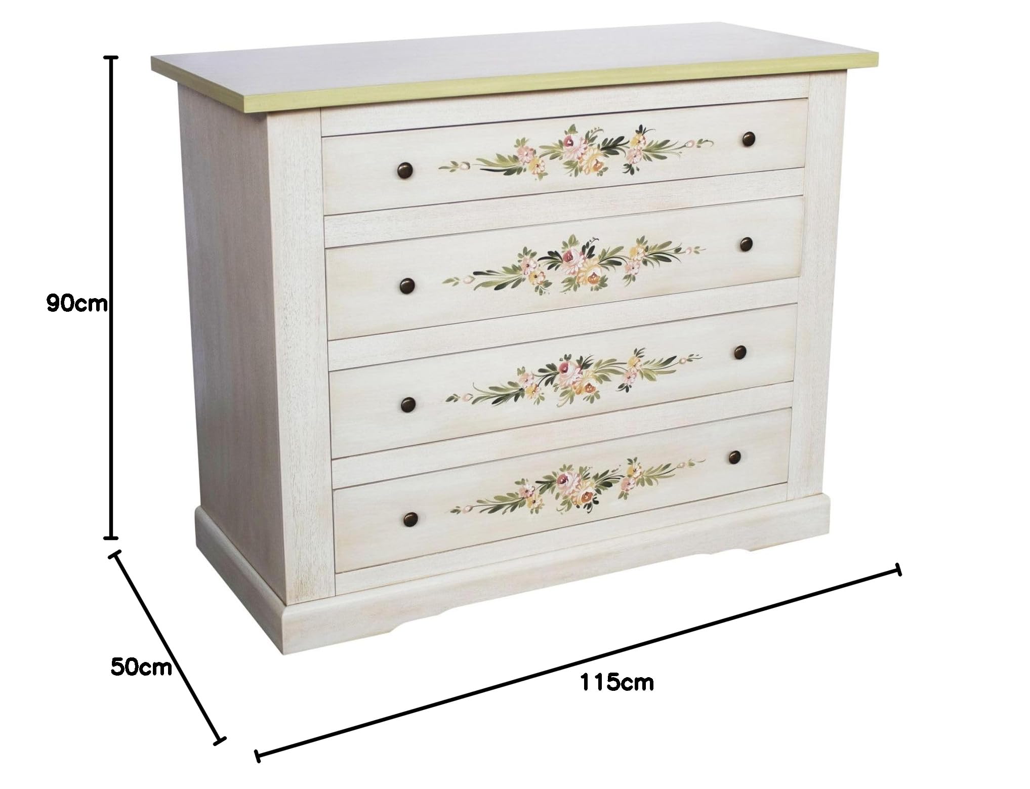Vicentini arreda COMO' CASSETTIERA IN LEGNO SHABBY CHIC MOD TOSCANO BIANCO DECORATO A MANO FILO VERDE