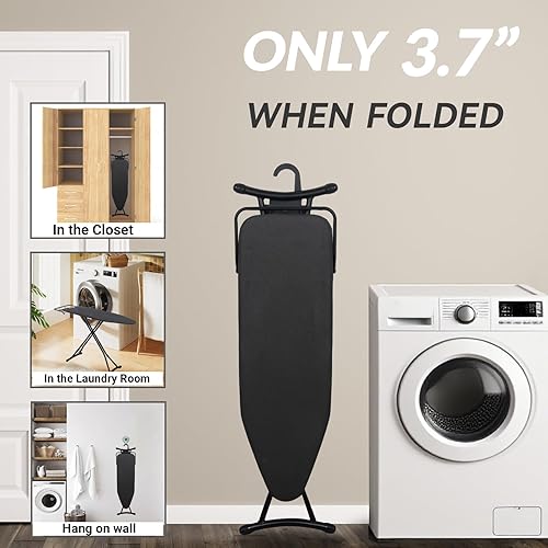 Miniatura 6 de Tabla de planchar, panel de malla metálica plegable con soporte de hierro retráctil, mesa de hierro ajustable en altura con cubierta y almohadilla