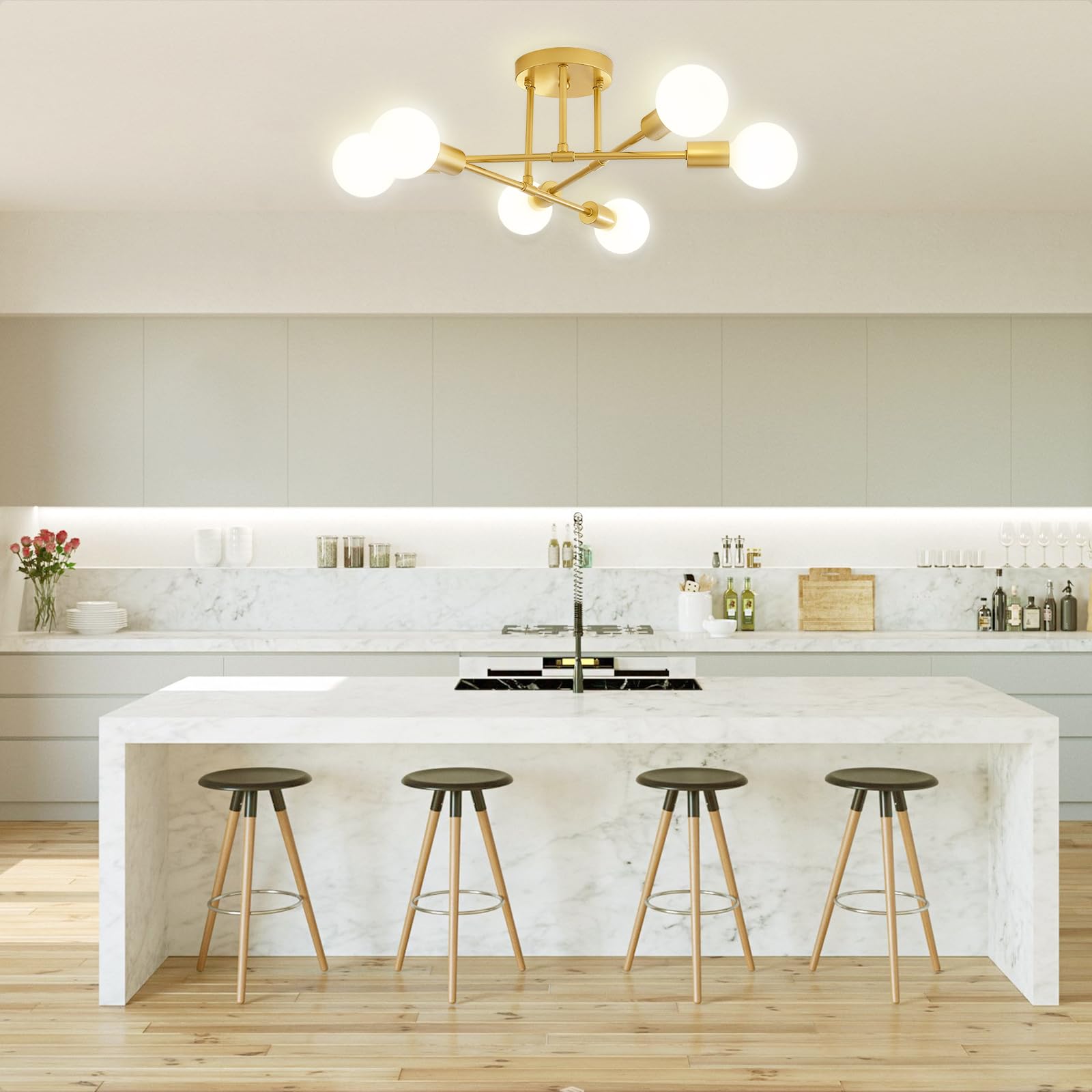 Dellemade Ceiling Light, 6-Lights Chandeliers Gold Ceiling Lighting for Living Room,Bedroom,Kitchen (Gold) - Image 3