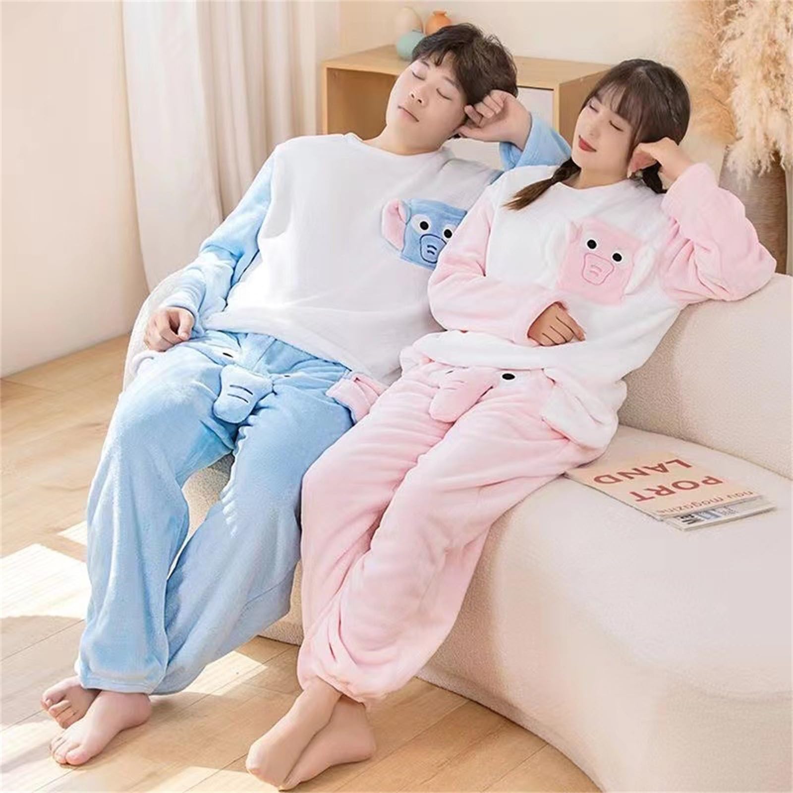 Generisch Pijama de forro polar para hombre, traje de casa de franela de gran tamaño, conjunto de pijamas de 2 piezas, parte superior y pantalones de pijama, cálido para hombre, ropa de dormir de peso