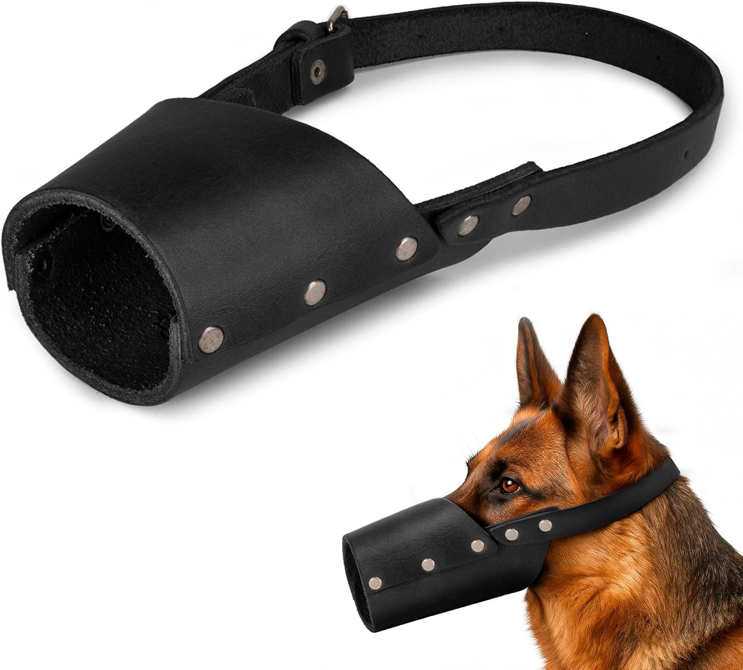 Hide & Drink, Dog Muzzle Guard, Secure, Prevents Biting Chewing, Pitbull German Shephard & Any Breeds, Full Grain Leather, Handmade, Charcoal Black