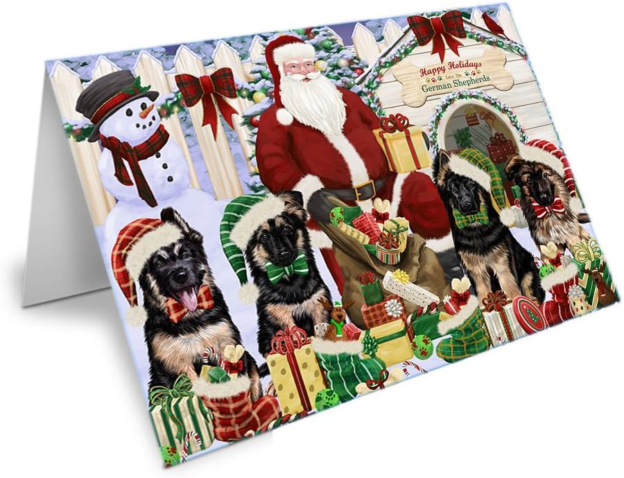 Happy Holidays Christmas German Shepherds Dog House Gathering Note Card NCD58385 (10)