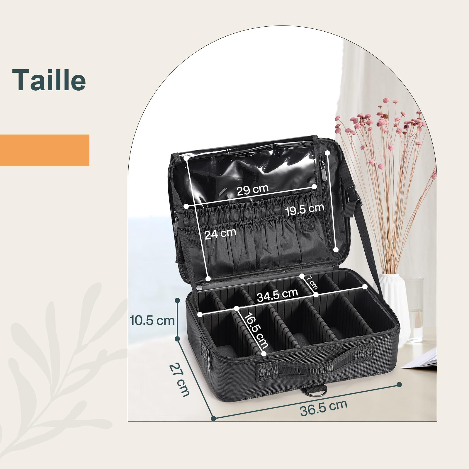 Trousse Maquillage Oxford Tissu Makeup Bag Sac Maquillage Femme Mallette à Ongles Rangement Organiseur Coiffure à Manucure Beauty Case de Voyage y Bandoulière Bijoux Boîte Professionnel, Noir