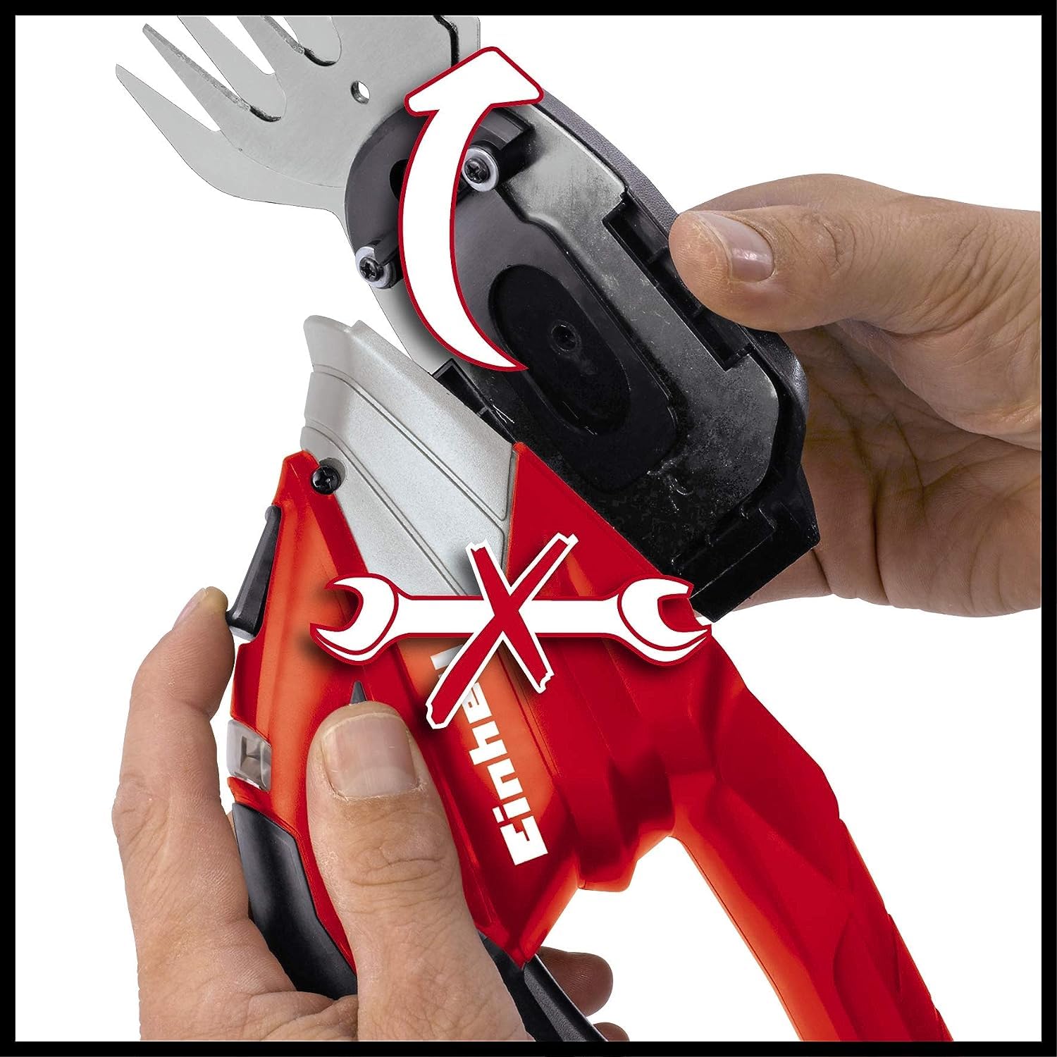 Einhell Akku-Gras- und Strauchschere GE-CG 12 Li (Lithium-Ionen, 12 V, 1,5 Ah, werkzeugloser Messerwechsel, lasergeschnittene Messer, Metall-Getriebe, Teleskopstiel, Softgrip, Sicherheitsschalter)