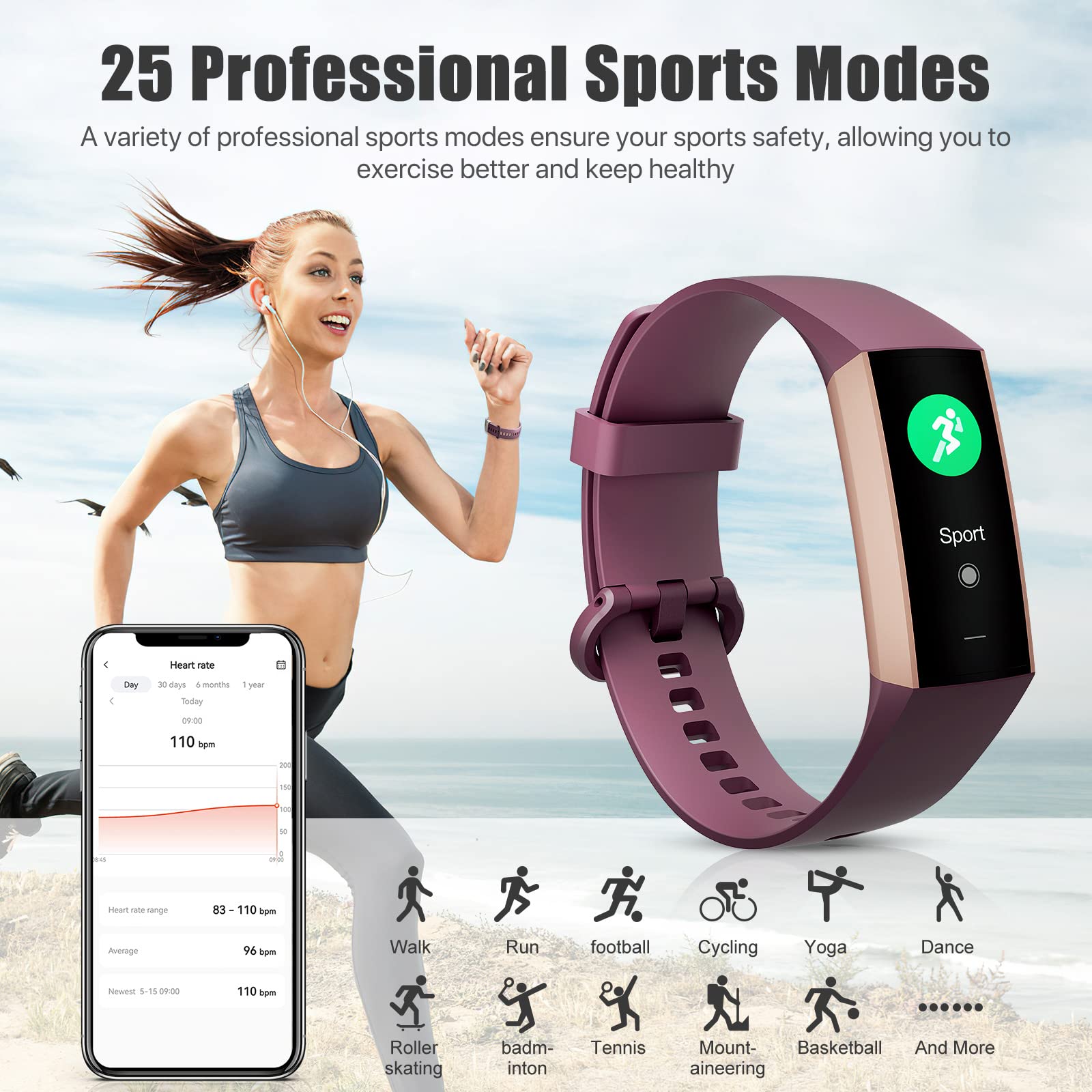 Fitness Tracker with Step Counter/Calories/Stopwatch, Activity Tracker, Health Tracker with Heart Rate Tracker, Sleep Tracker,1.10''AMOLED Touch Color Screen, Pedometer Watch for Women Men Kids