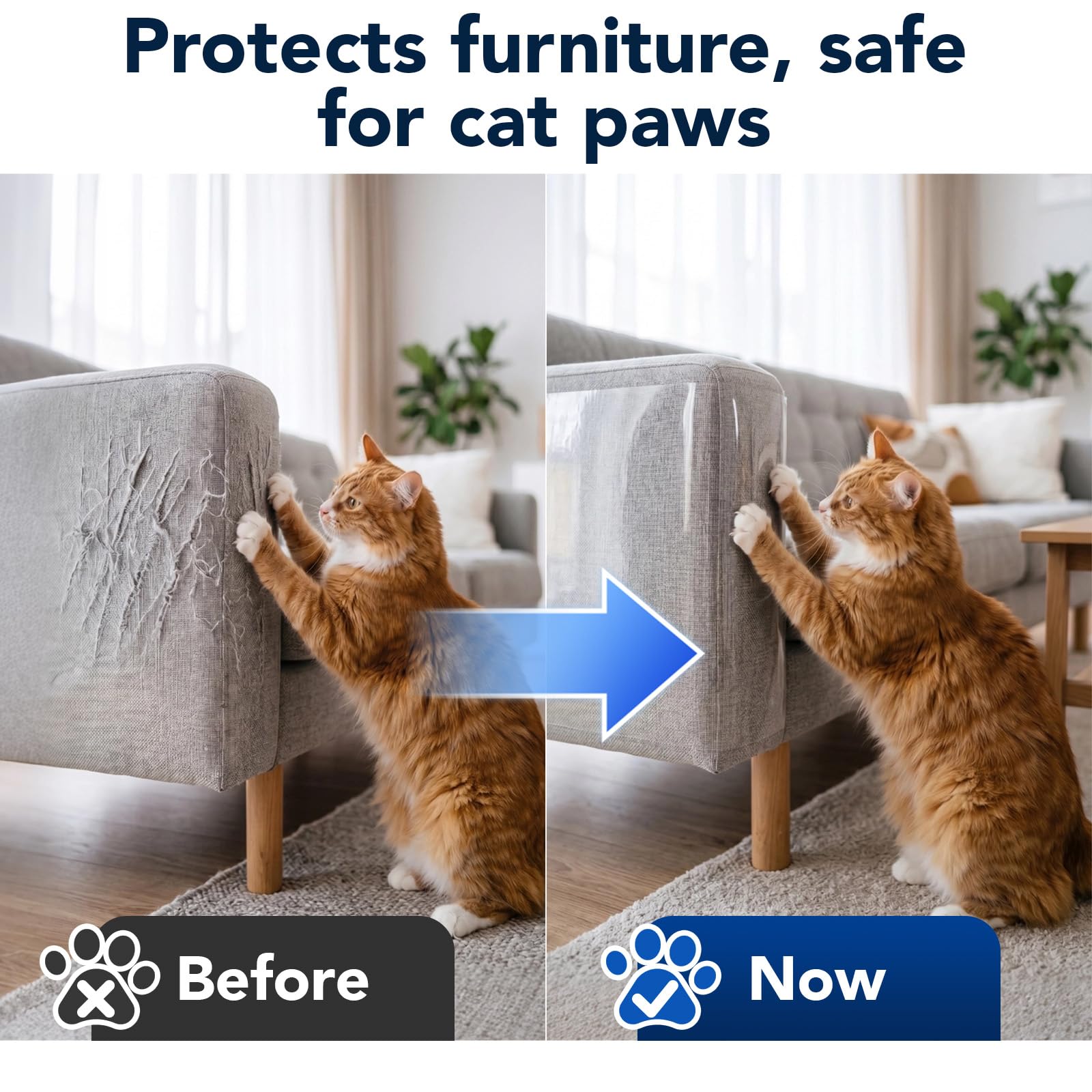 Protection anti-griffures pour canapé, chaise, porte et mur - Transparent - 5 m x 43 cm - Avec raclette et ciseaux