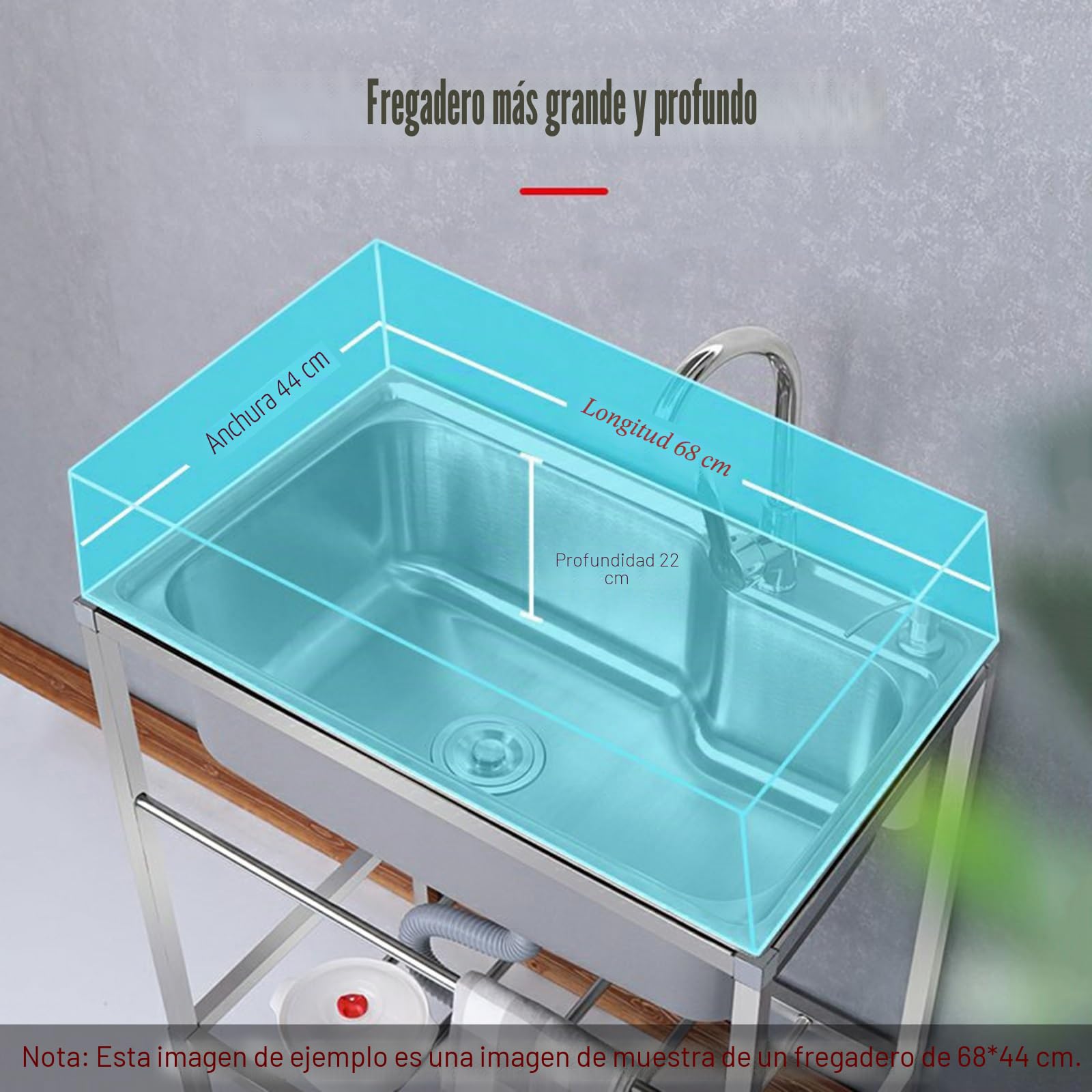 Fregadero Portatil Camping,Fregadero de Cocina Comercial con Banco de Trabajo, Fregadero de Acero Inoxidable Independiente Con Agua Fria y Caliente Grifo,para Garaje, Jardín, Cocina, Lavadero (Size :
