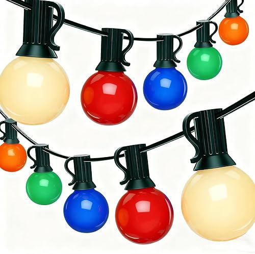 Luces de Navidad multicolor de 50 pies para exteriores, tira de luces G40 con 27 bombillas LED de cerámica colorida (2 de repuesto), luces de árbol
