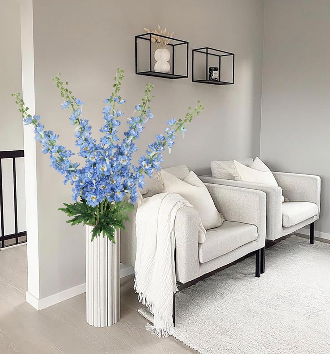 IPOPU 41.33 in Blue Delphinium Artificial Flowers 5 PCS Larkspur Artificial Flowers Silk Flowers Long Stem Flowers for Tall Vase Real Look Flowers for Home Wedding Home Decoration(Sky Blue)