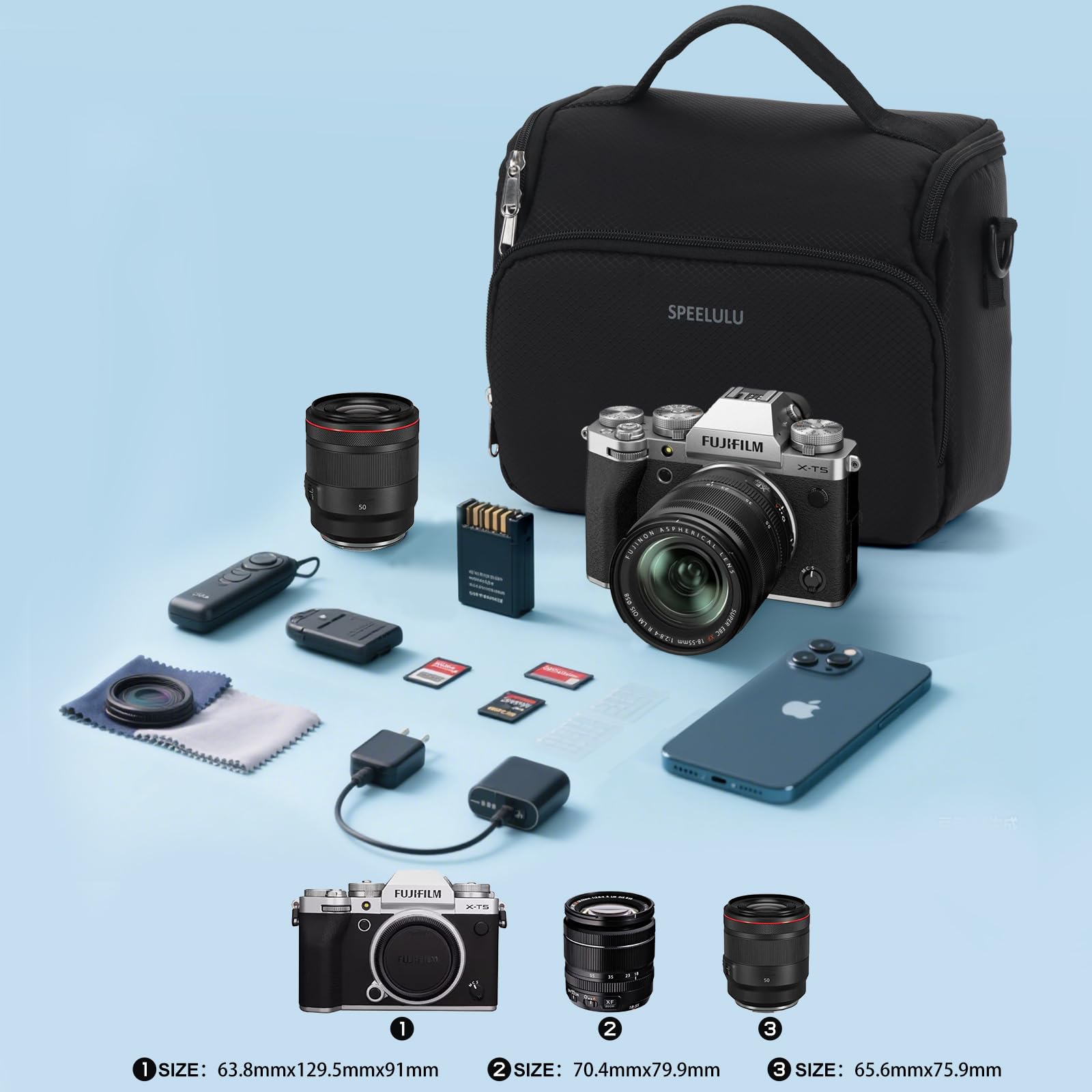 Sac de rangement compact pour appareil photo - Sac à bandoulière pour appareil photo reflex numérique et sans miroir - Compatible avec Sony, Canon, Samsung, Fuji, Panasonic, Casio, Nikon