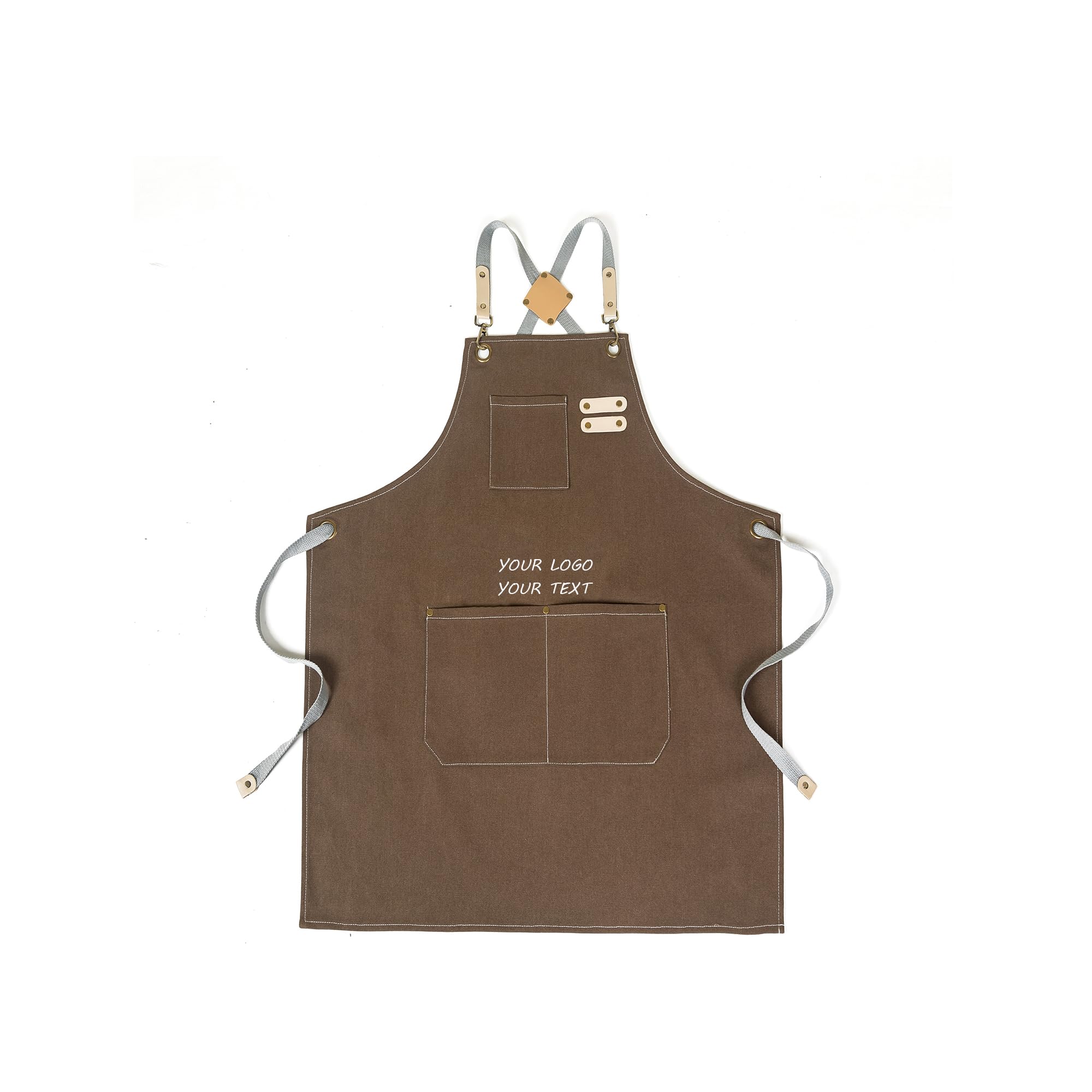 GROBTE Custom Aprons for Men Women Personalized Canvas Aprons with 2 Pockets Customized Text Logo Adjustable Professional Work Apron