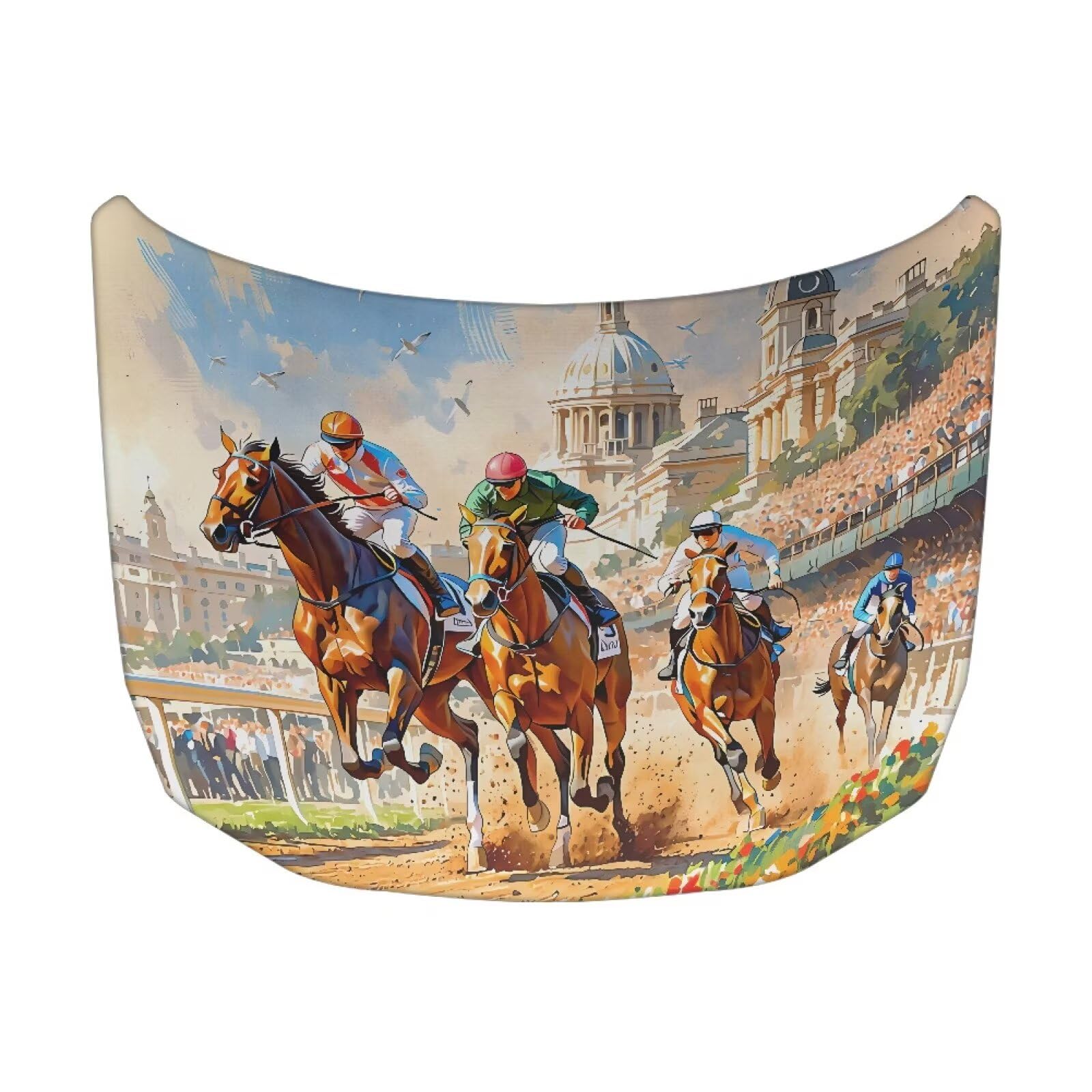 Car Hood Cover for Cars Horse Racing Print Auto Exterior Accessories Stretchable Dustproof Auto Engine Cover Easy to Install All-Season Protection