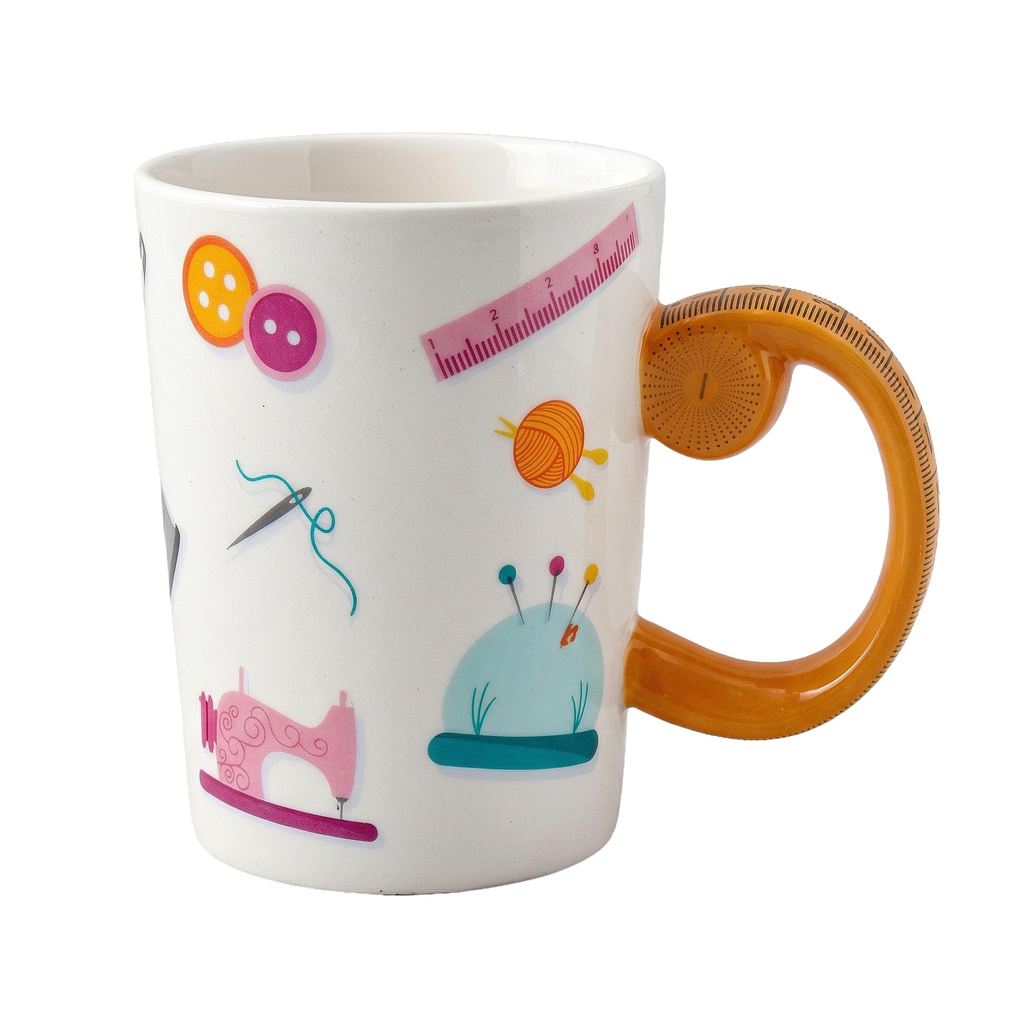 Sew Tasty Tape Measure Ceramic Sewing Mug – Novelty Tea & Coffee Cup for Crafters & Knitters, 500ml