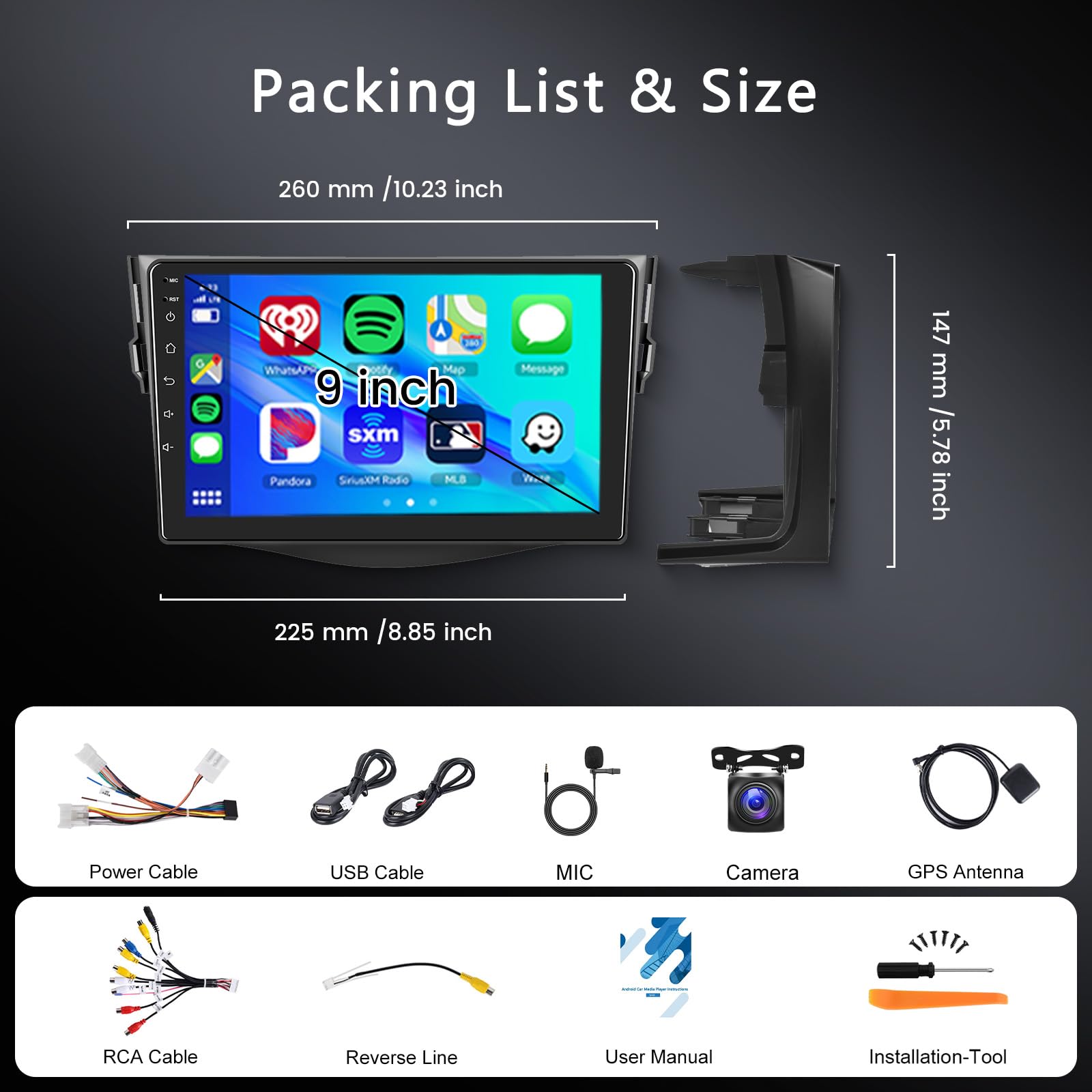 2GB 64GB Android Autoradio per Toyota RAV4 2007-2012 Wireless Carplay Android Auto, Hodozzy 9 Pollici Touch Screen Stereo, GPS Navigatore WiFi Bluetooth FM/RDS Retromarcia 2 Din Radio per Toyota RAV4