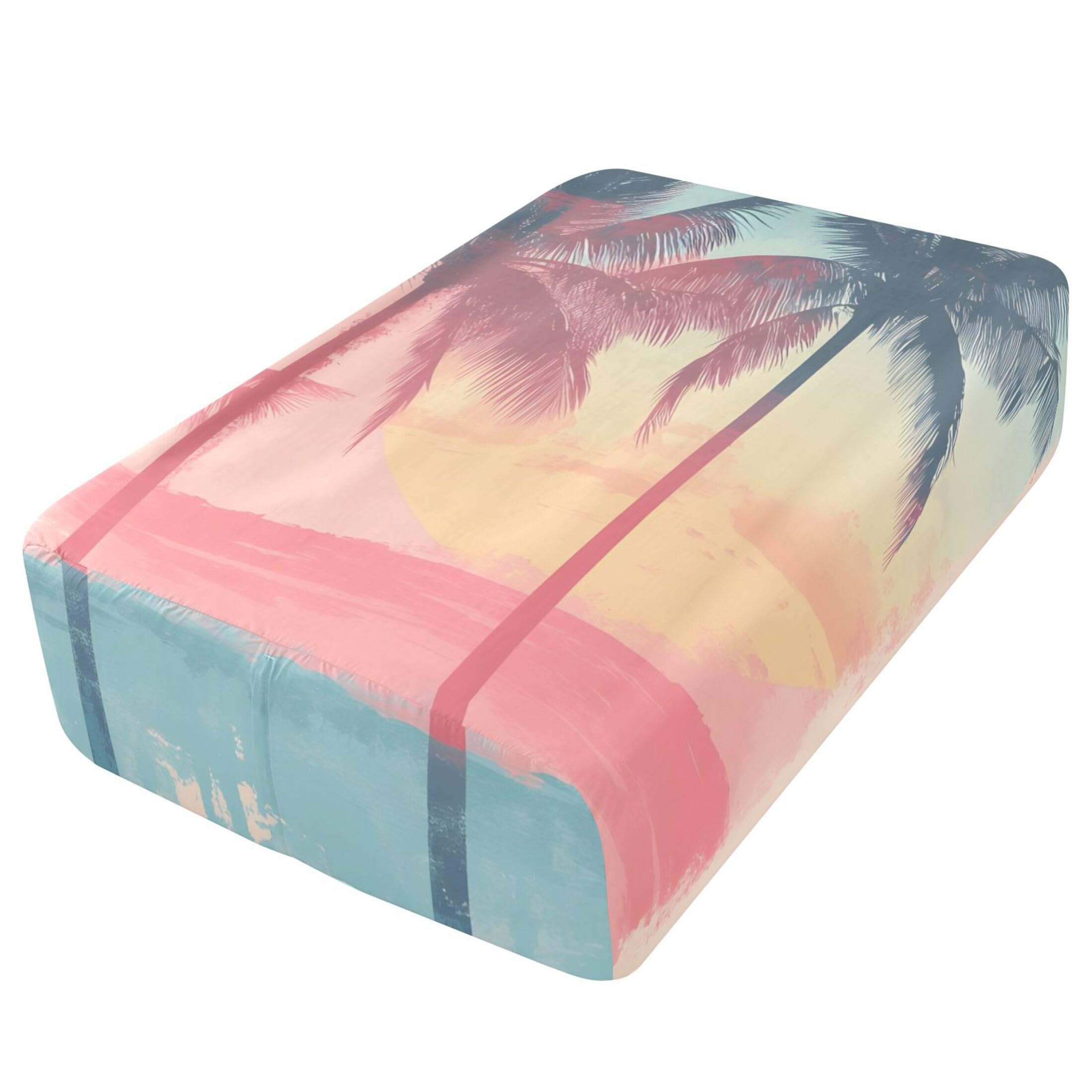 Tropical Beach Scene - Sábana bajera ajustable individual para colchón de aire, bolsillo extra profundo de 24 pulgadas, funda suave y transpirable con apertura de válvula de cremallera para