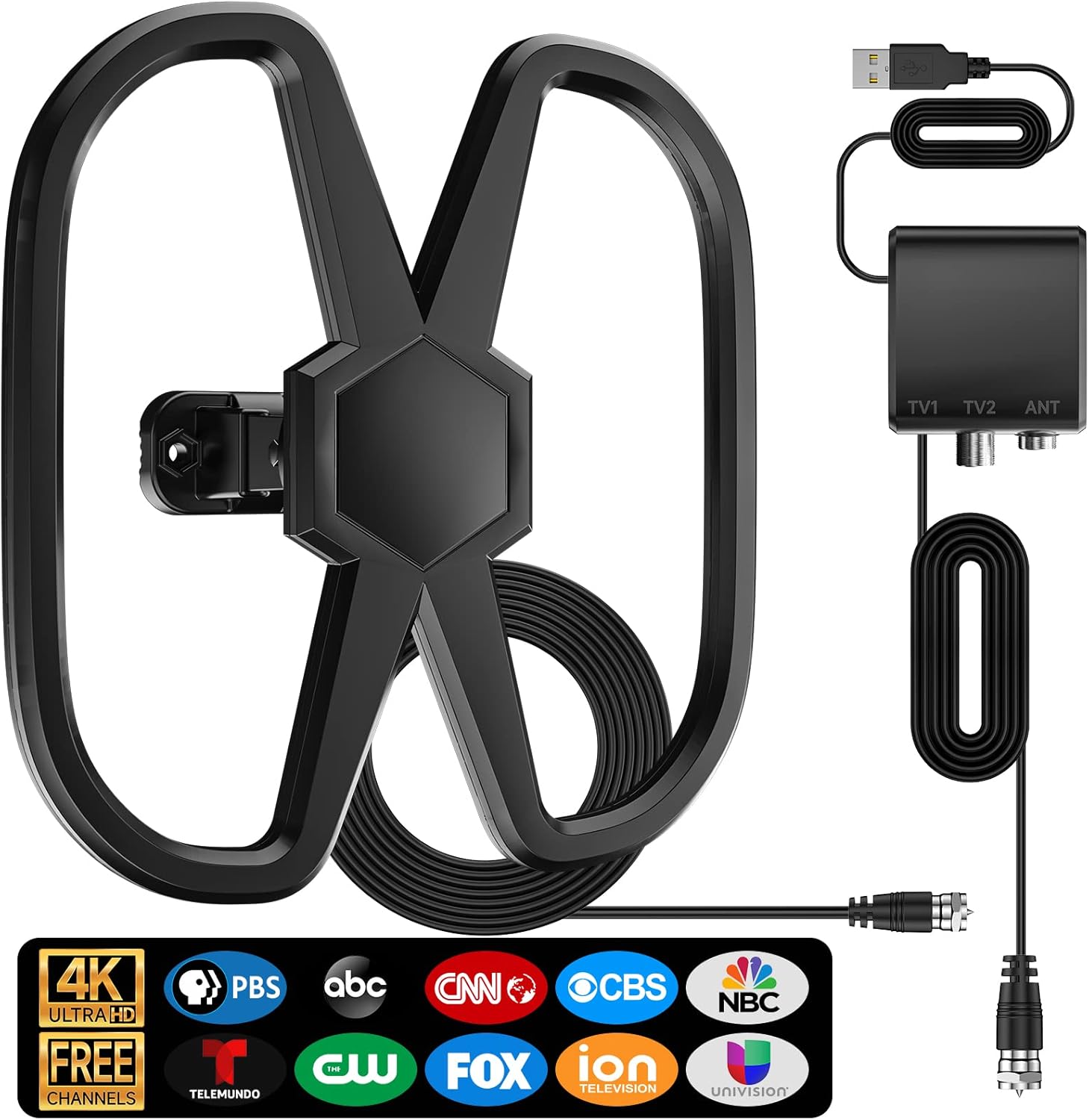 TV Antenna Support 2 TVS Up To 2900+ Miles Long Range