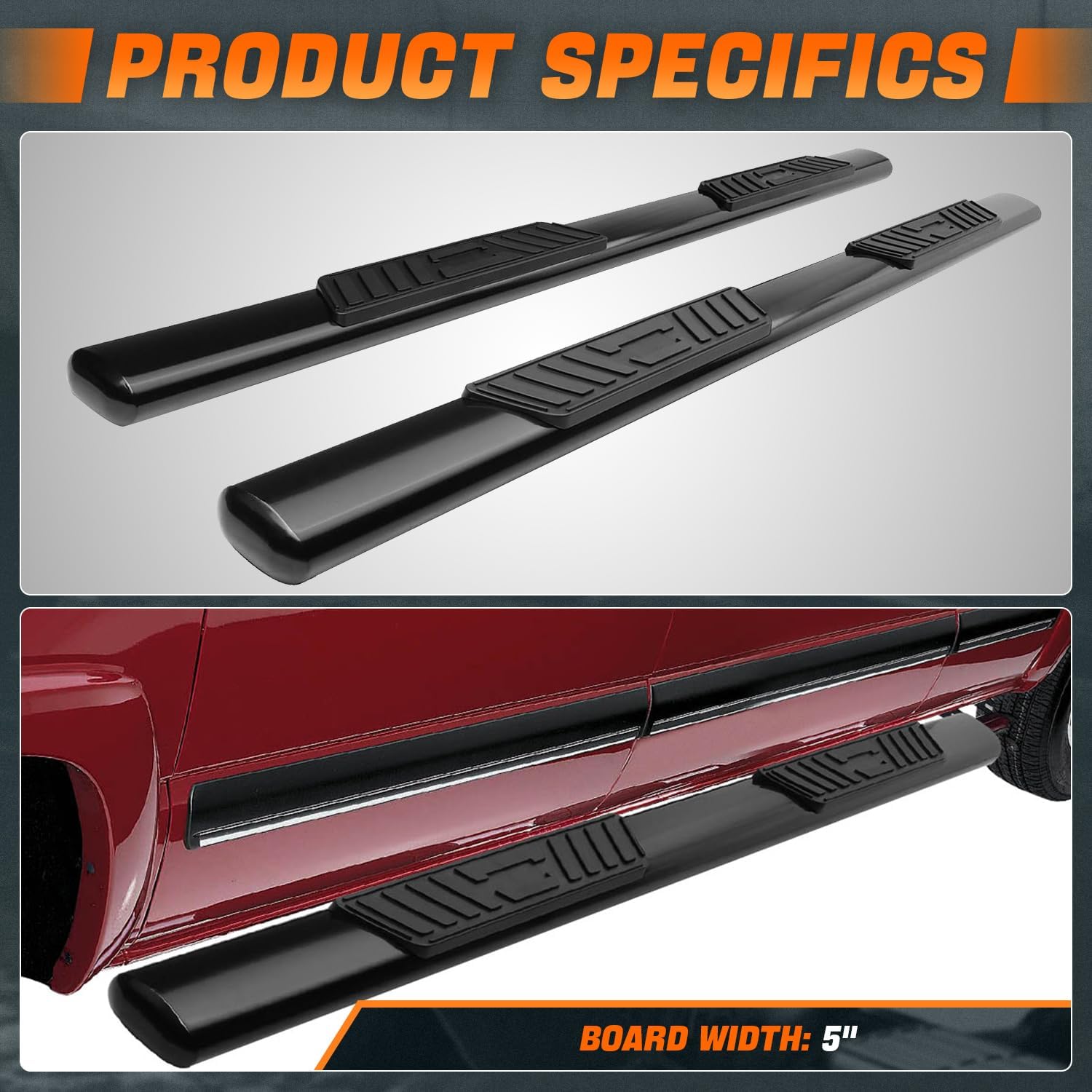 5 in. OD Oval Black Steel Side Step Nerf Bar Compatible with 01-03 Ford F150 Crew/Super Cab CAAP-STEPS5O-937BK
