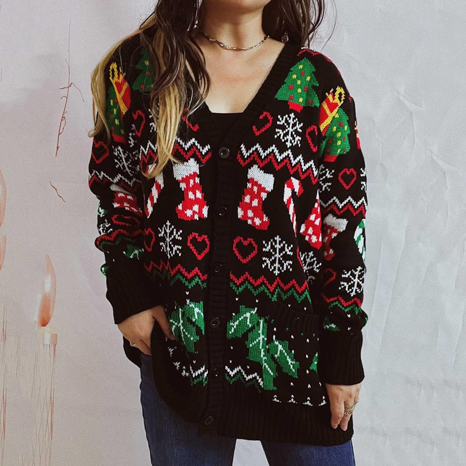 Maglioni vintage natalizi da donna 2024 autunno maglione leggero 2024 per le donne lavorato a maglia comodo scollo a V inverno autunno maglione allentato maglione autunno autunno manica a pipistrello