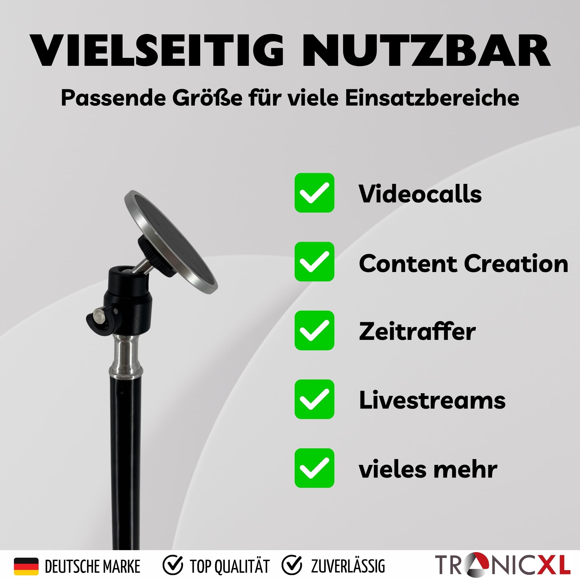 TronicXL Handy Klemmhalterung mit Magnet kompatibel mit Apple Magsafe iPhone Xiaomi Samsung Google Smartphone Klemmstativ höhenverstellbar Tischklemme Klemme Tisch Tischhalterung