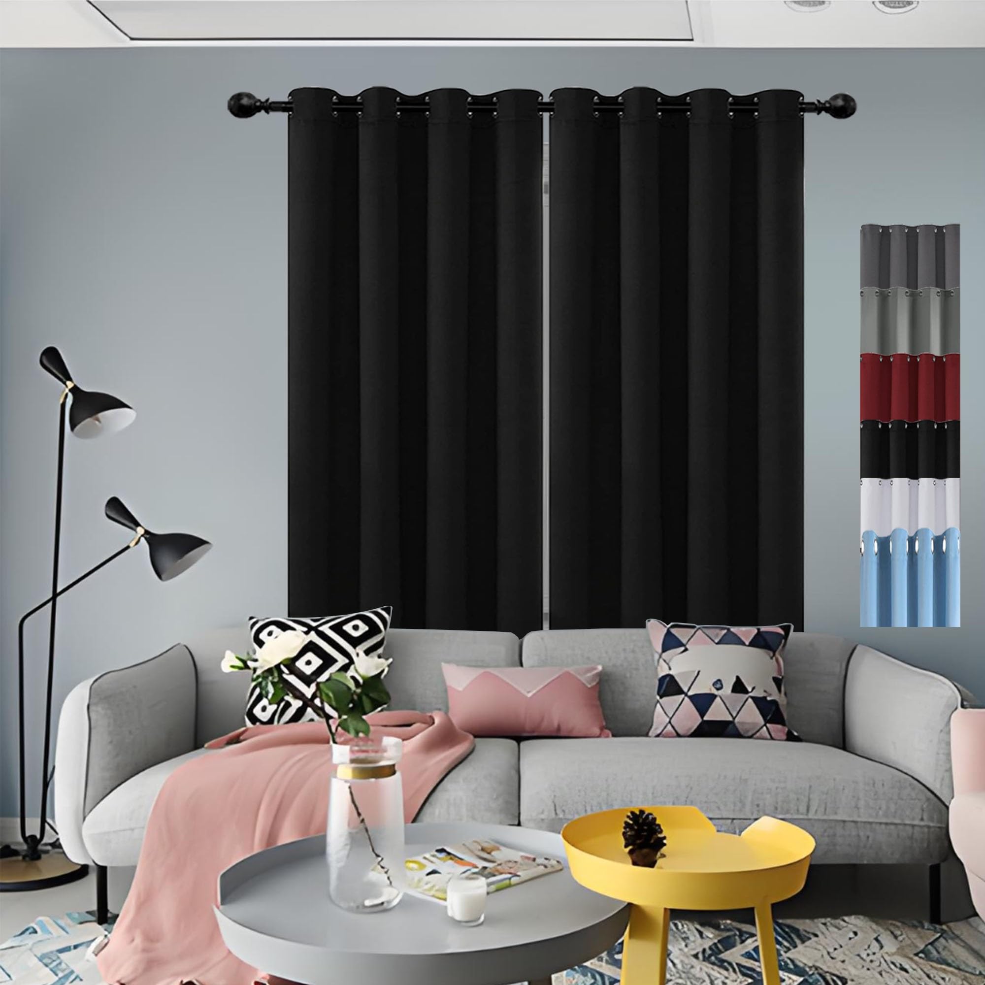 Rideaux sur Mesure 220 x 90 cm 100% Polyester/Décoration/Anti Bruit/Lavable Rideaux Salon 100% Polyester,pour Salon, Noir