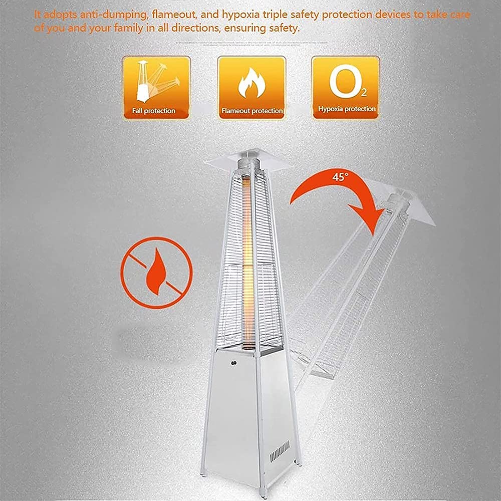 Riscaldatore A Piramide per Patio, Riscaldatore A Propano per Patio Esterno Riscaldatore A Tubo in Vetro di Quarzo 48.000 BTU con Accensione A Impulsi CE, ETL Certificazione Black