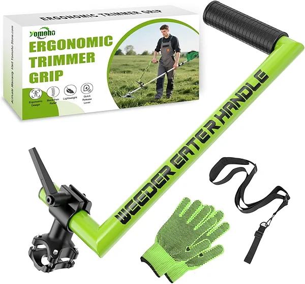 Yomoho Upgraded Weed Eater Handle, Ergonomic String Trimmer Handle with Adjustable Shoulder Strap and Clamp, Weedeater Handle Extension for Lawn Care, Landscaping, and Yard Trimming Edging