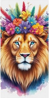 Large Flowers Floral White Colorful Lion Beach Towel, Soft Multi-funtion Towels for Travel, 63"x31.5" Quick Dry Sand Free Blankets, Lightweight and Portable Towels