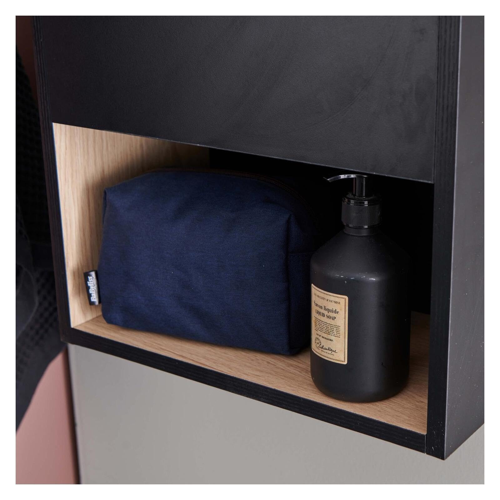 MOB-IN Meuble Lave-Mains Noir intérieur décor chêne Vasque Noire Nika